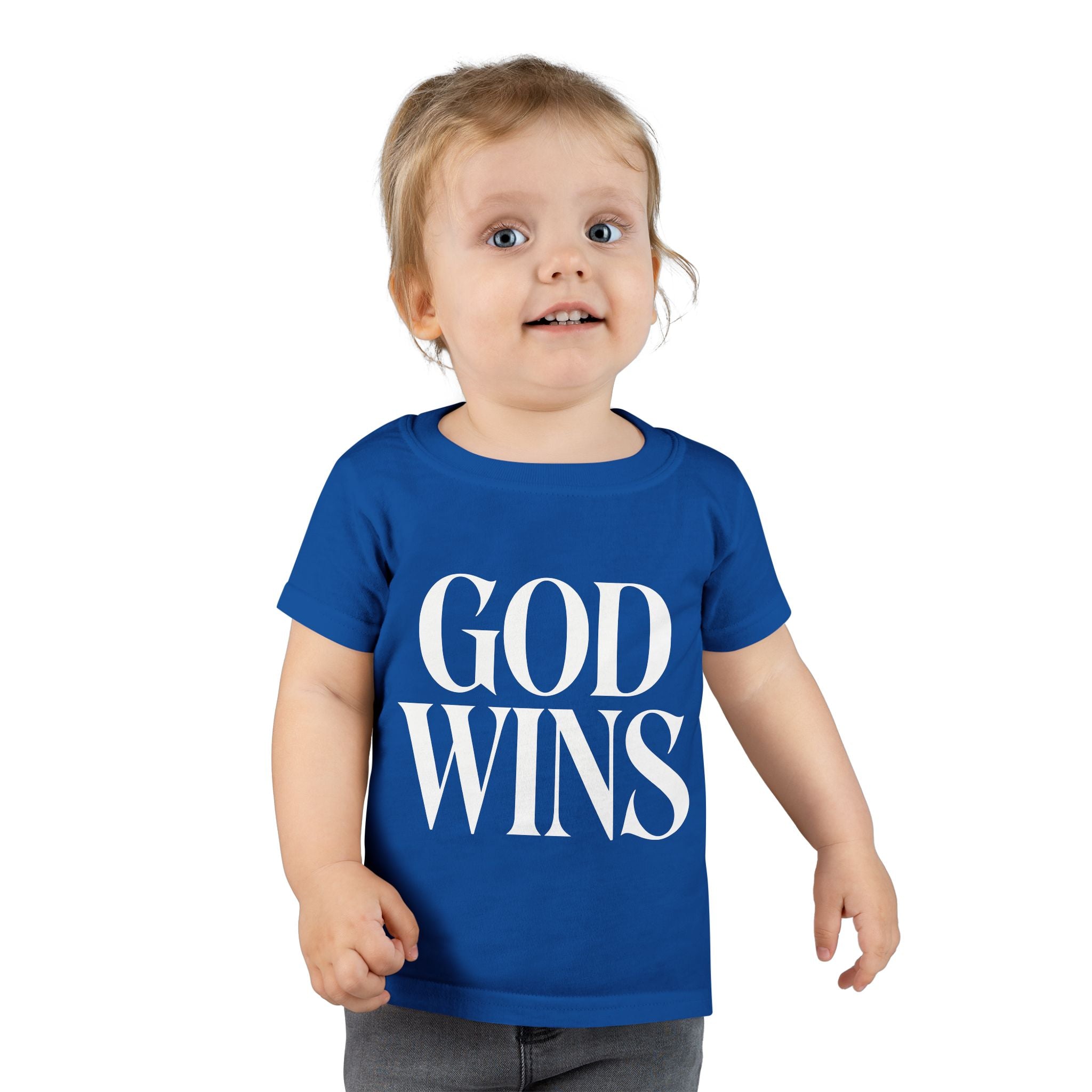 Toddler T-Shirt — "God Wins" Christian Faith Graphic Tee for Kids