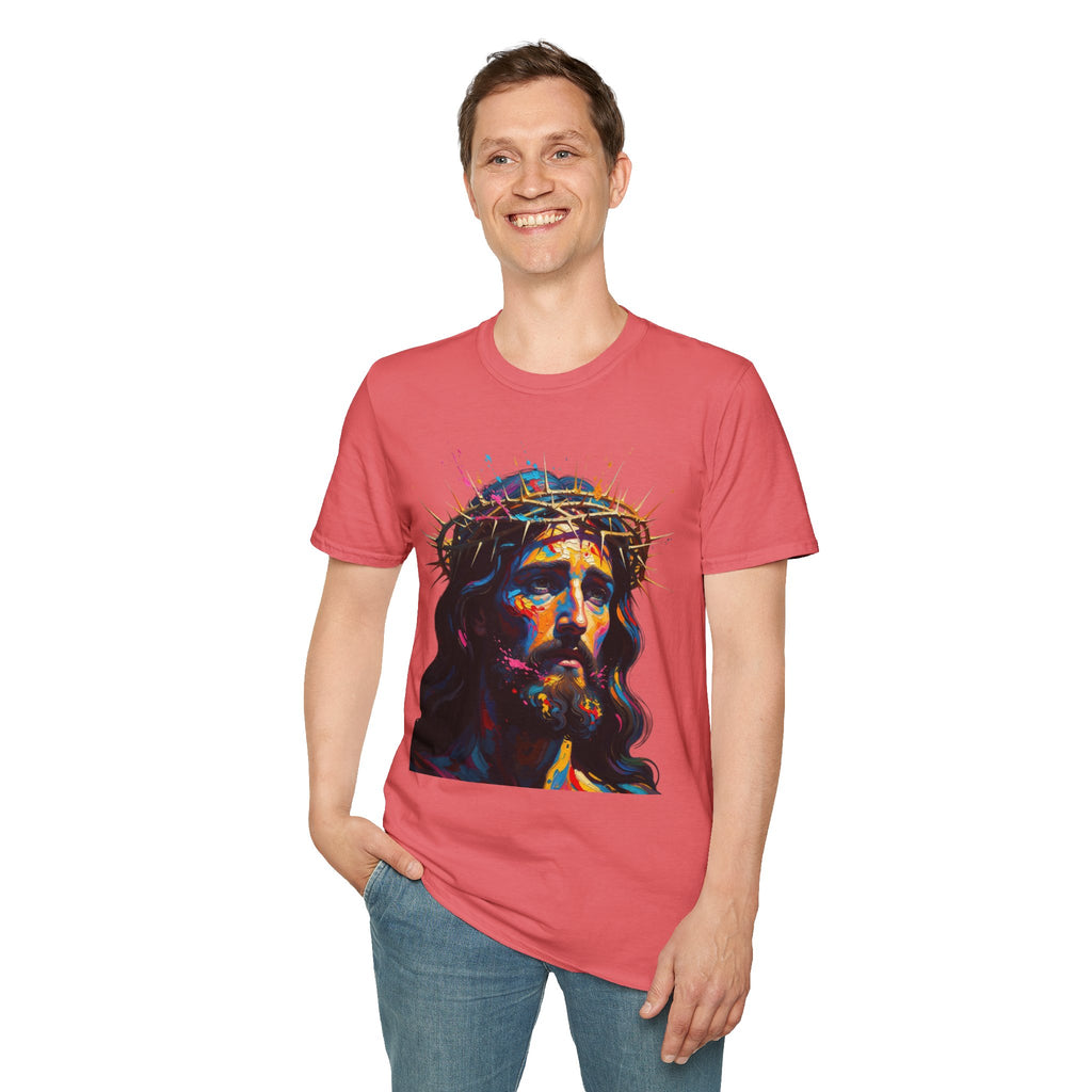 Jesus with Crown of Thorns T-Shirt | Colorful Portrait, Religious Christian Tee