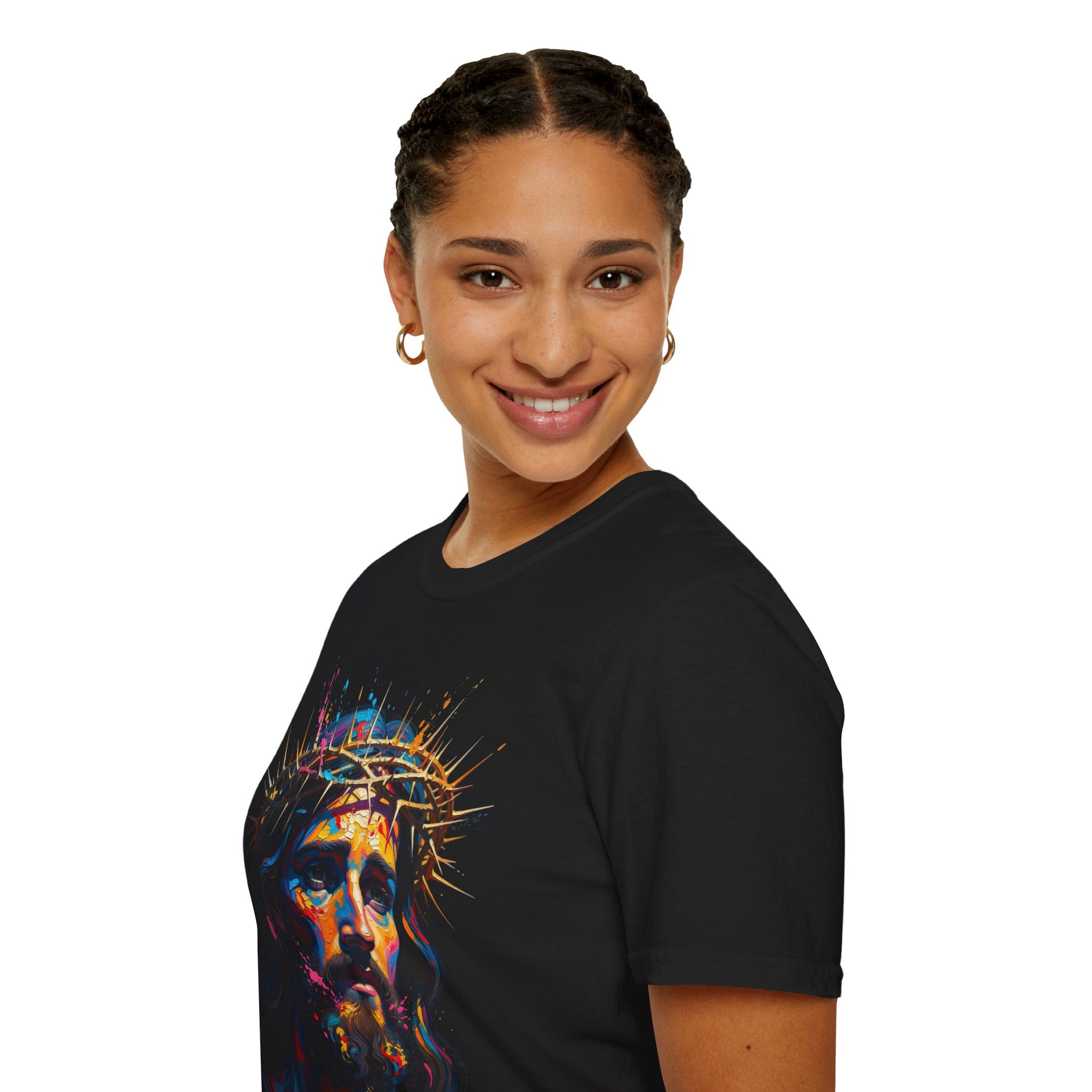 Jesus with Crown of Thorns T-Shirt | Colorful Portrait, Religious Christian Tee