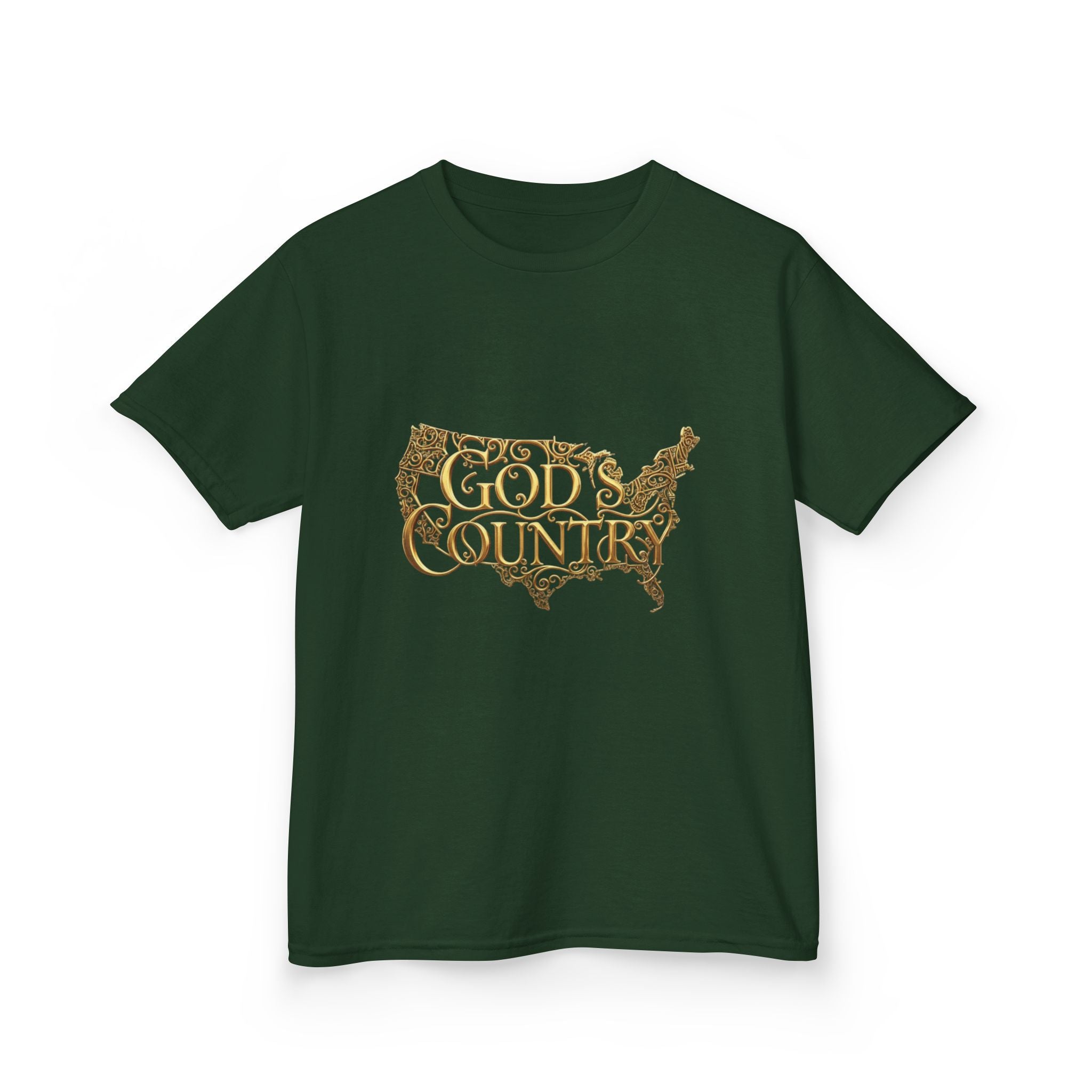 Kids T‑Shirt — "God's Country" USA Map Kids Tee (Patriotic Christian Youth Shirt)