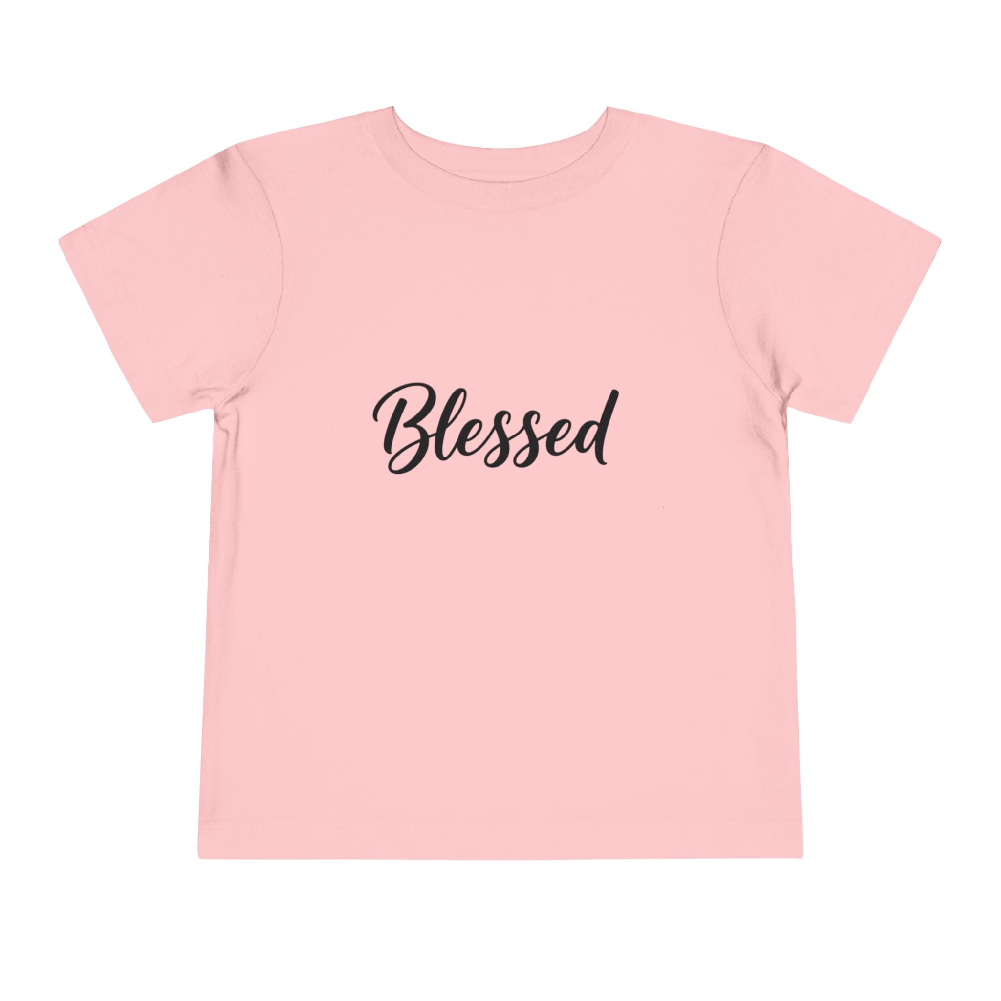Blessed Toddler Tee — White Short Sleeve Baby Shirt with Script Text