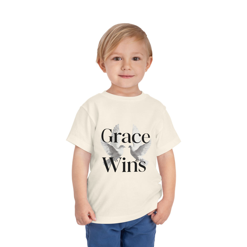 Toddler Tee — "Grace Wins" Dove Graphic Christian Short Sleeve Shirt