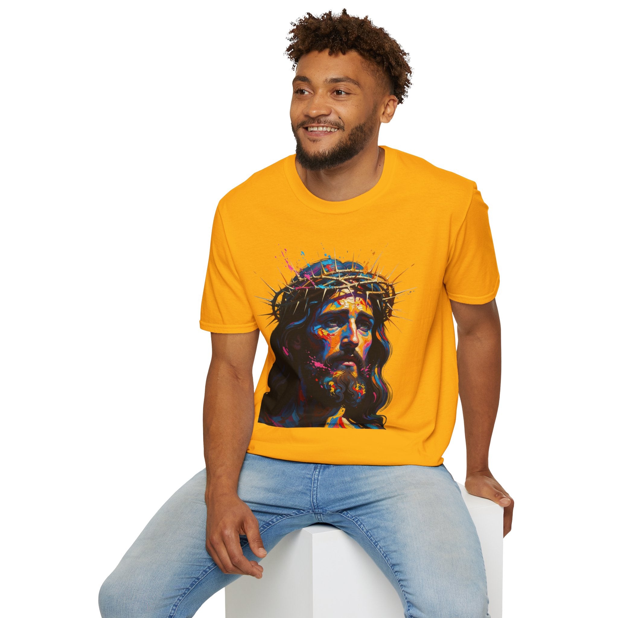 Jesus with Crown of Thorns T-Shirt | Colorful Portrait, Religious Christian Tee
