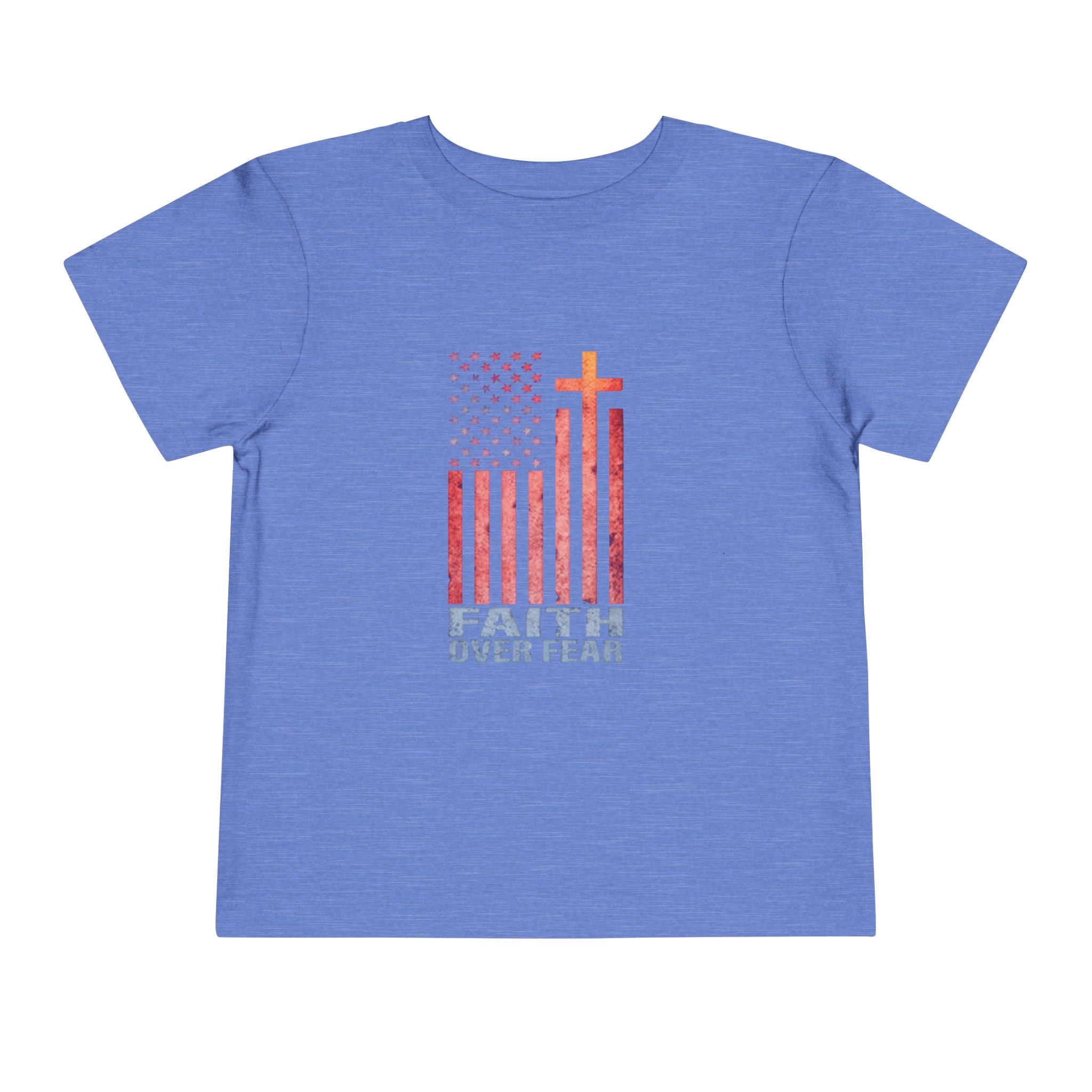 Toddler Tee — "Faith Over Fear" American Flag Cross Graphic