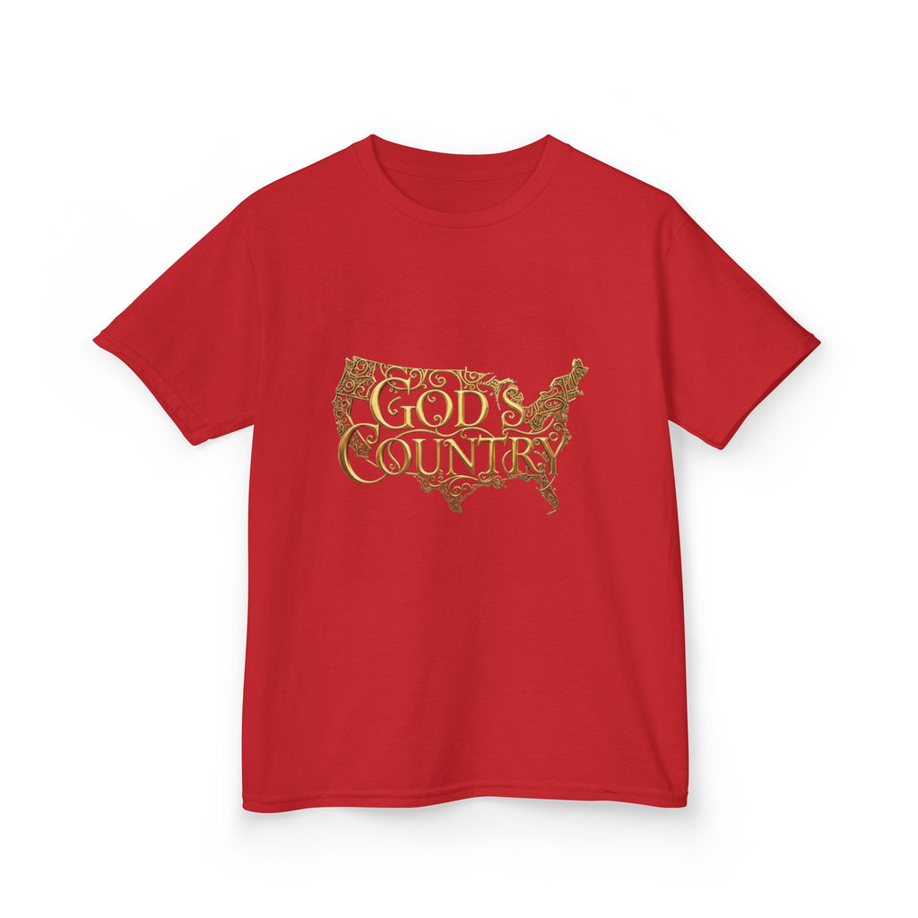 Kids T‑Shirt — "God's Country" USA Map Kids Tee (Patriotic Christian Youth Shirt)