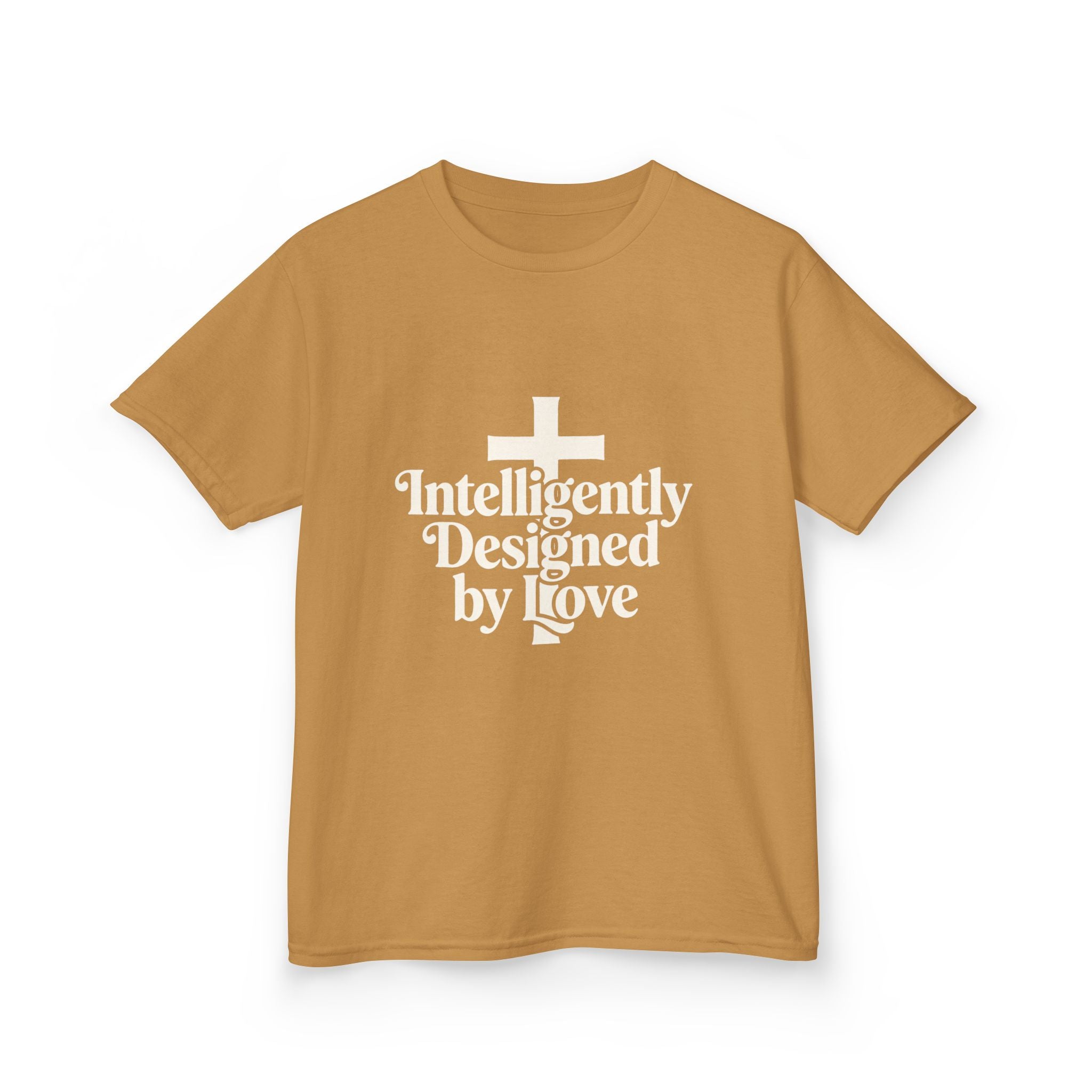 Kids Tee – "Intelligently Designed by Love" Christian Cross Shirt