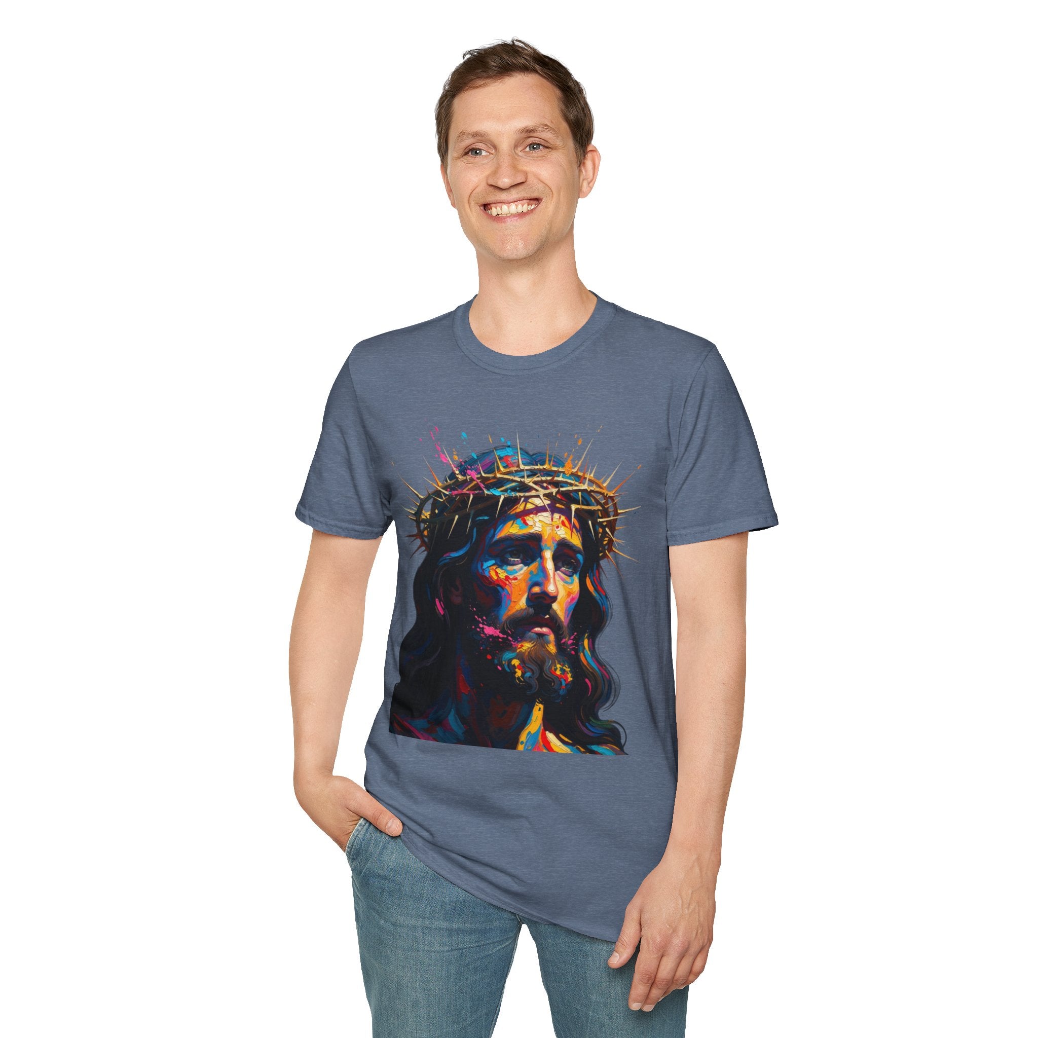 Jesus with Crown of Thorns T-Shirt | Colorful Portrait, Religious Christian Tee