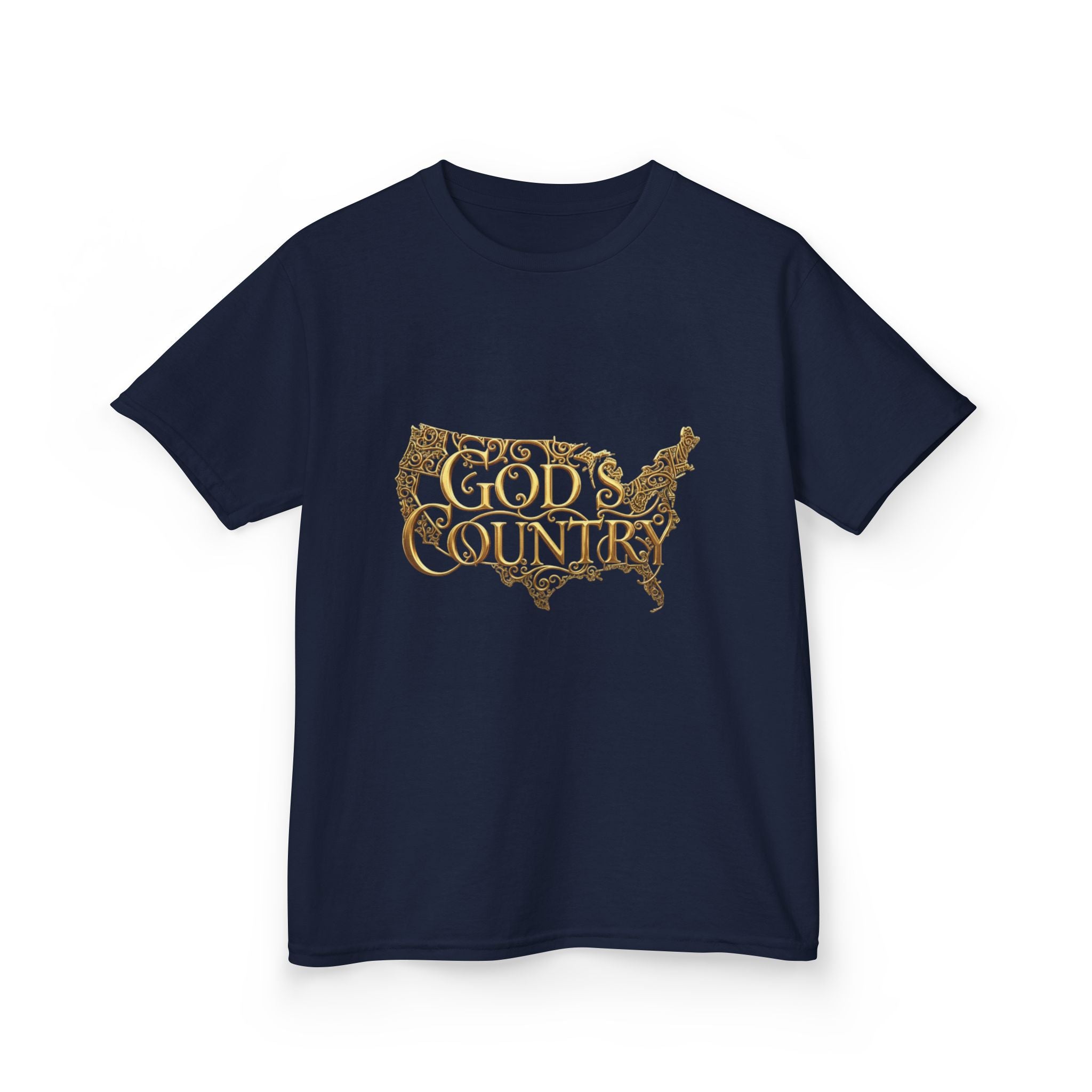 Kids T‑Shirt — "God's Country" USA Map Kids Tee (Patriotic Christian Youth Shirt)