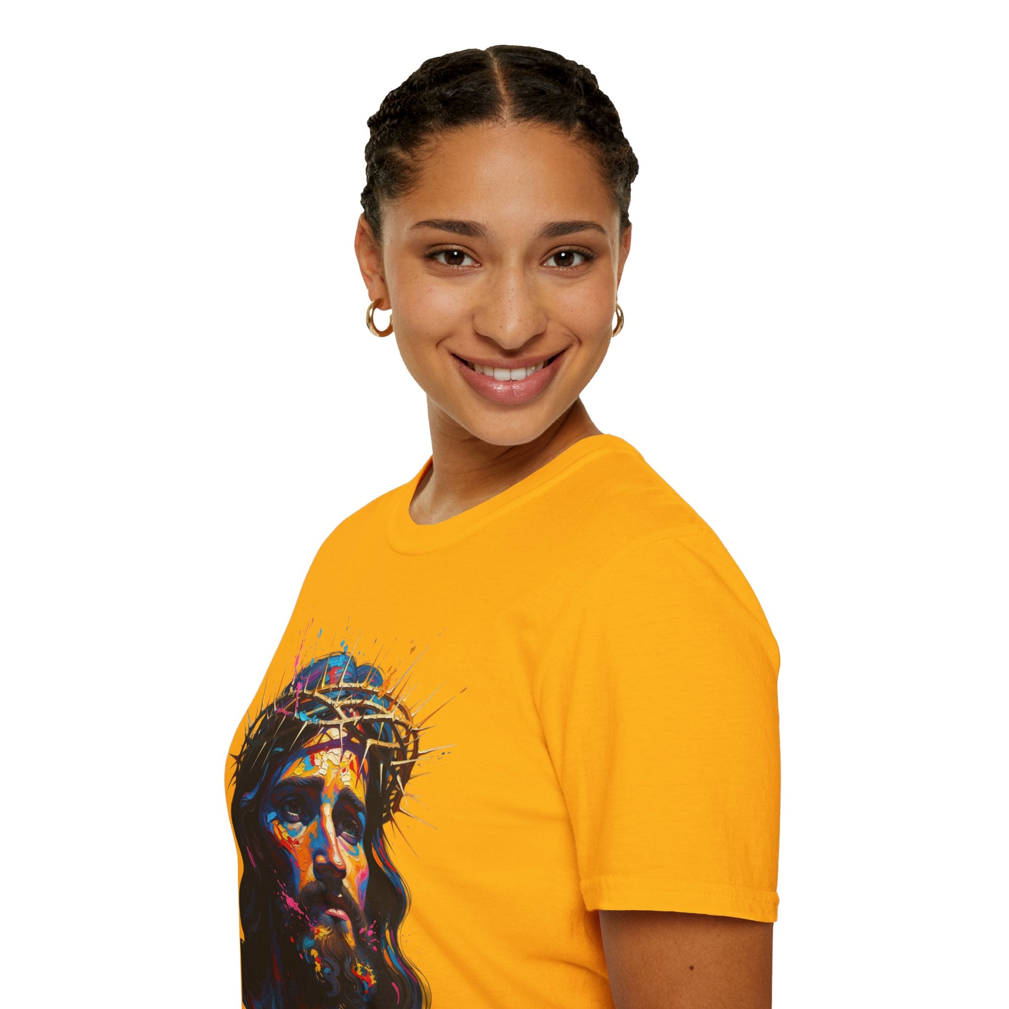 Jesus with Crown of Thorns T-Shirt | Colorful Portrait, Religious Christian Tee
