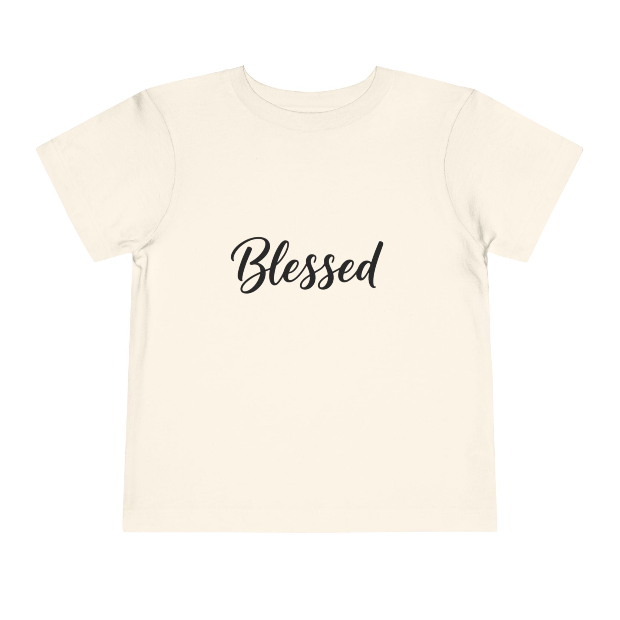 Blessed Toddler Tee — White Short Sleeve Baby Shirt with Script Text