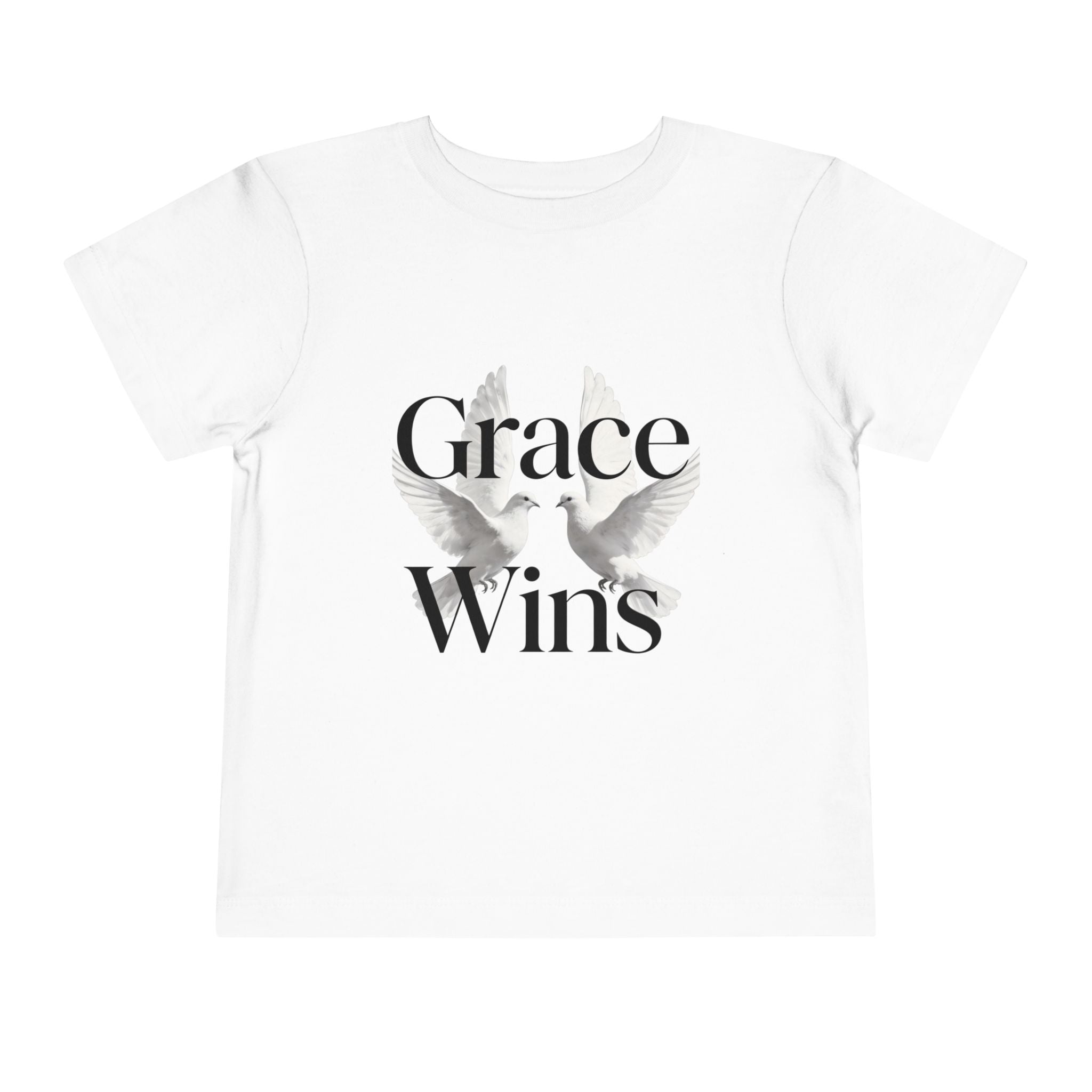Toddler Tee — "Grace Wins" Dove Graphic Christian Short Sleeve Shirt