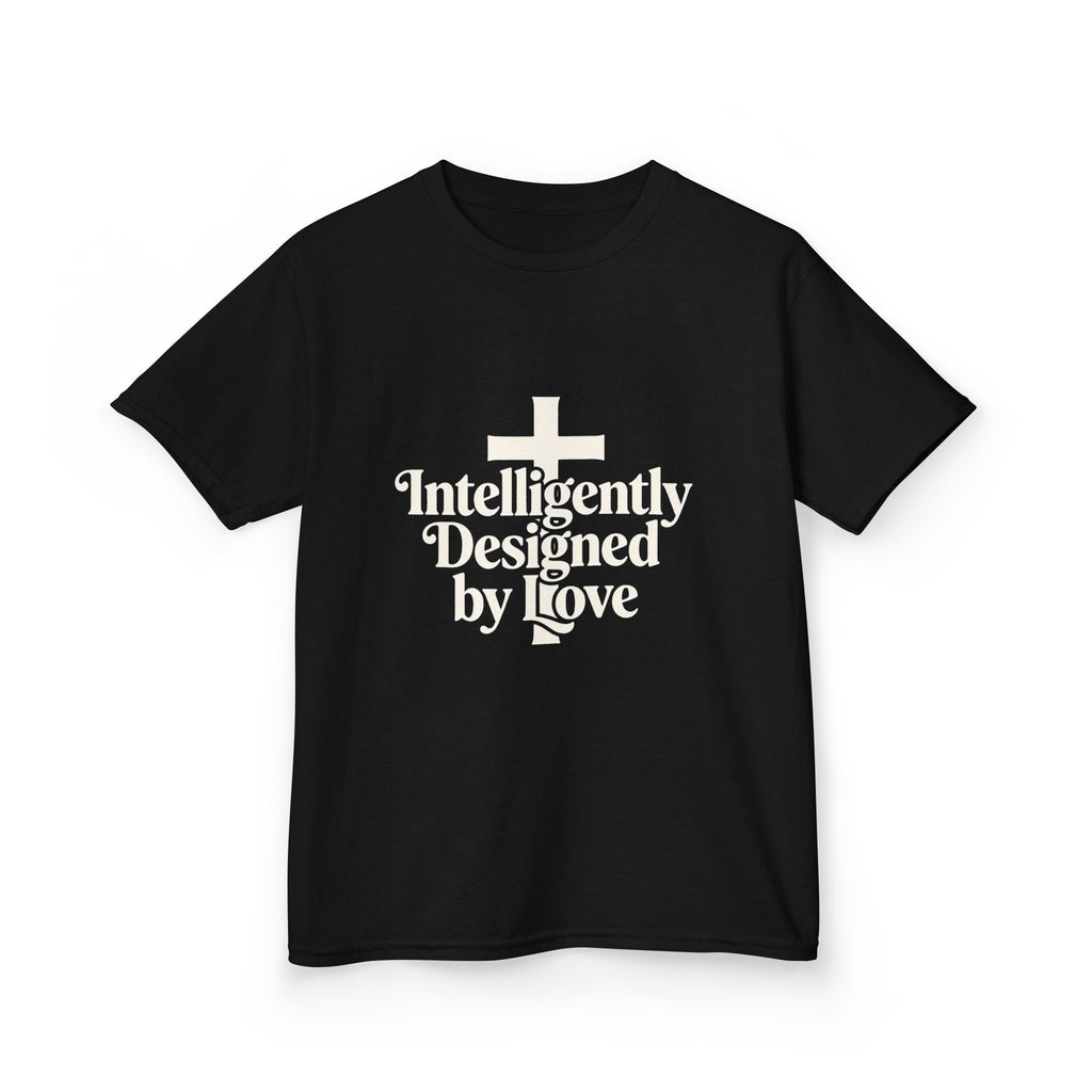 Kids Tee – "Intelligently Designed by Love" Christian Cross Shirt