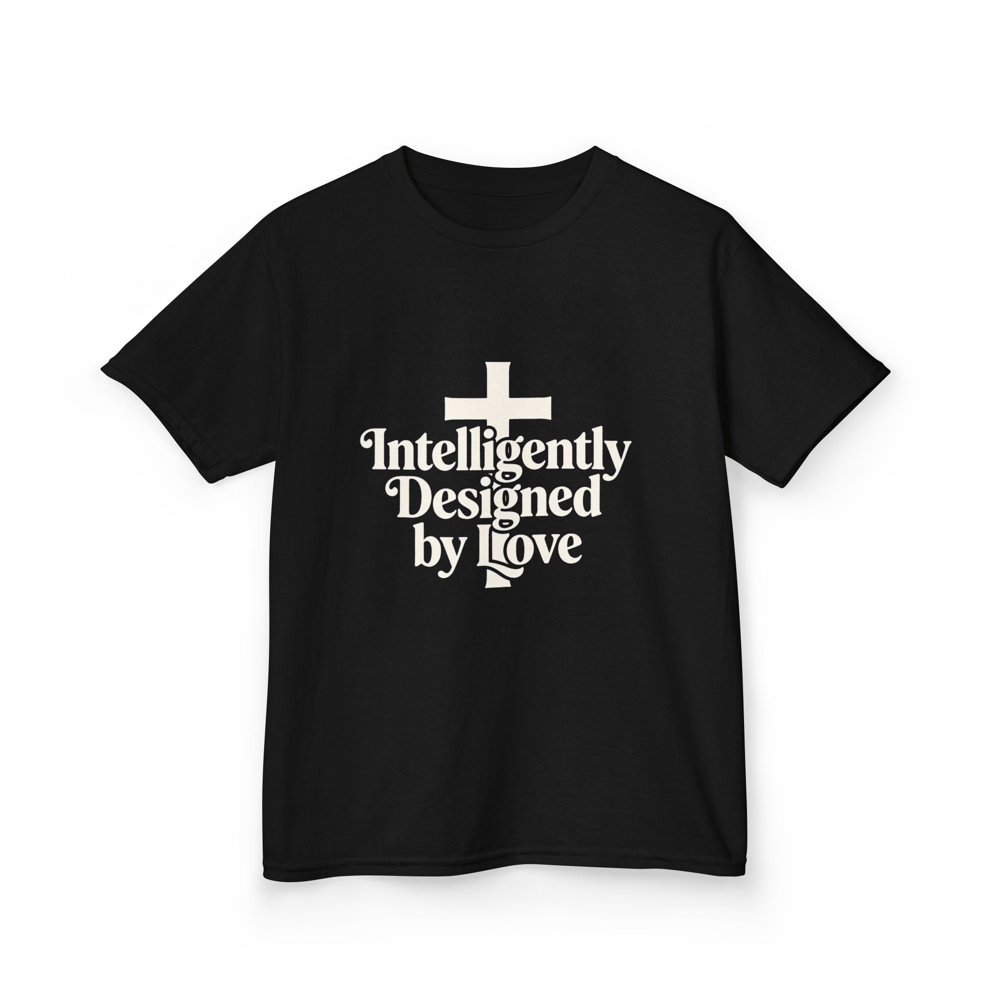 Kids Tee – "Intelligently Designed by Love" Christian Cross Shirt
