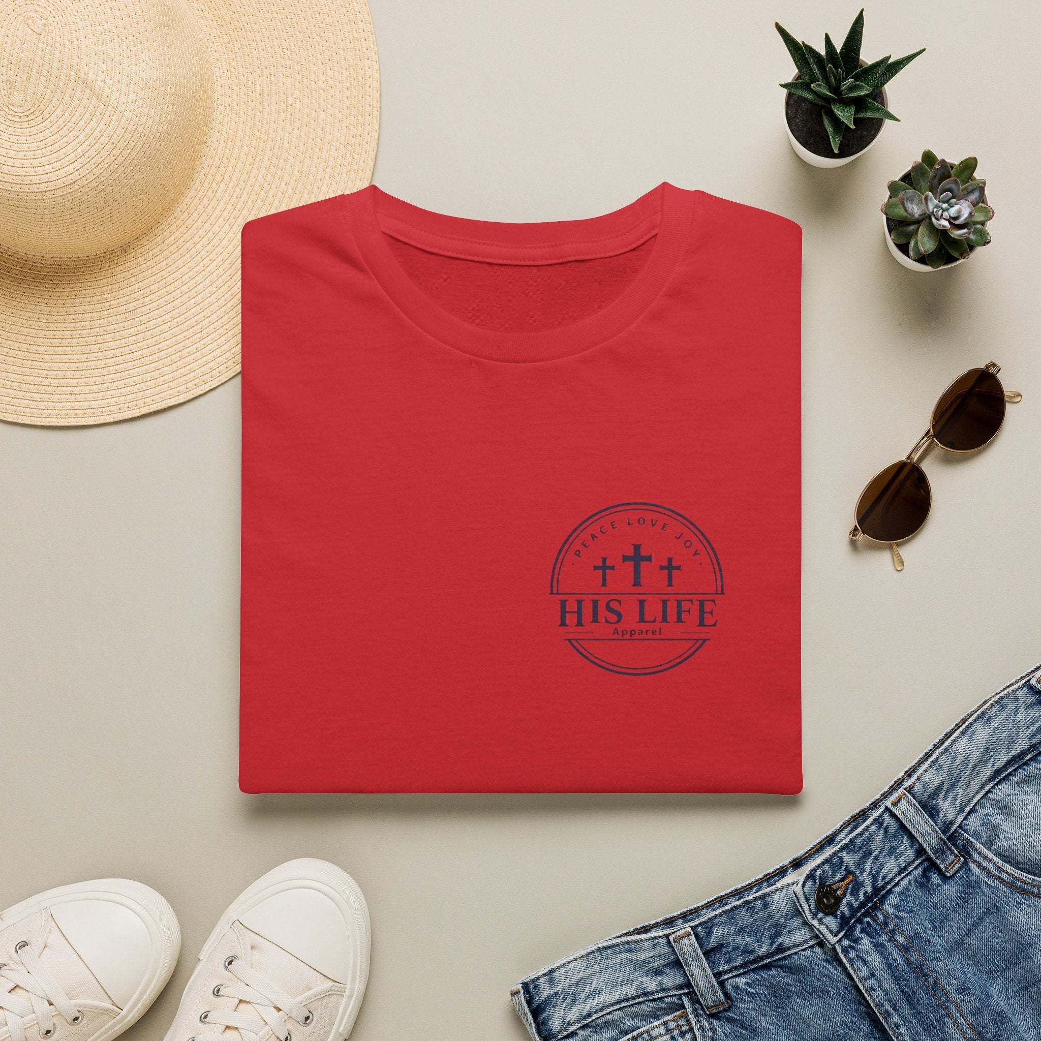 His Life Christian America 250 T-Shirt — Small Cross Logo Faith Tee