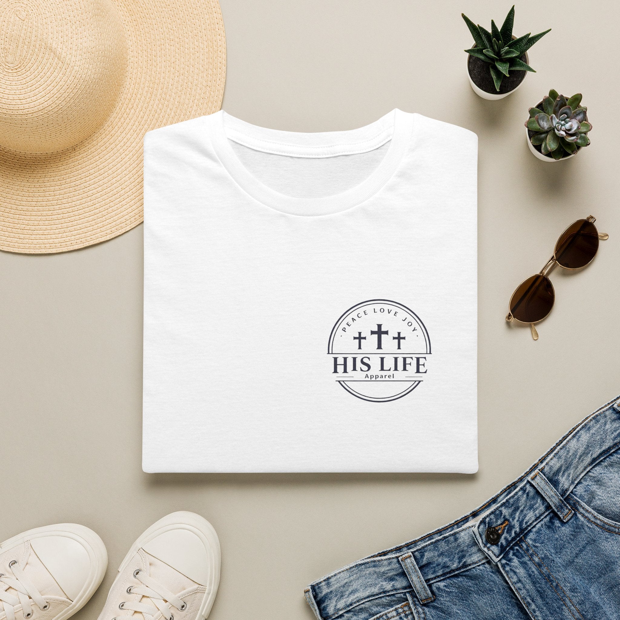 His Life Christian America 250 T-Shirt — Small Cross Logo Faith Tee