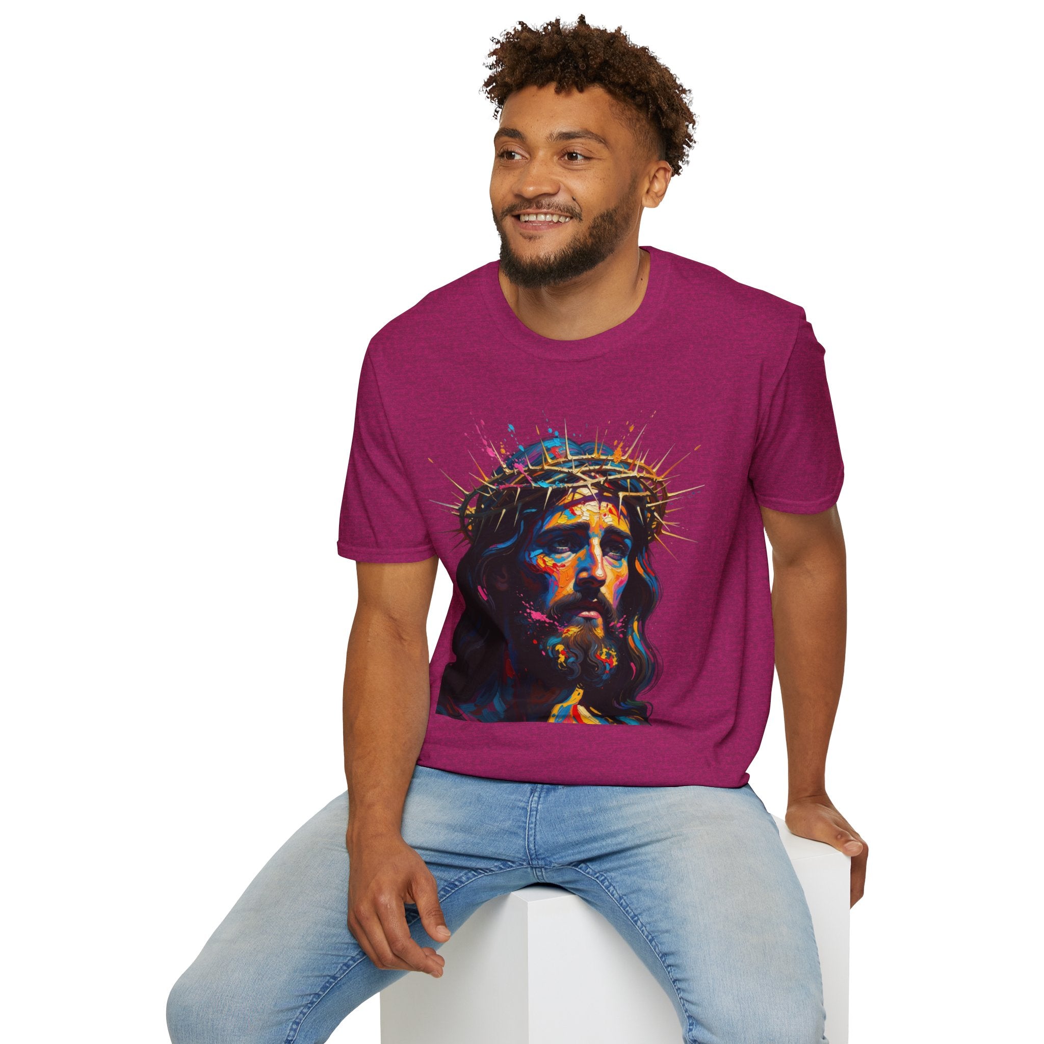 Jesus with Crown of Thorns T-Shirt | Colorful Portrait, Religious Christian Tee