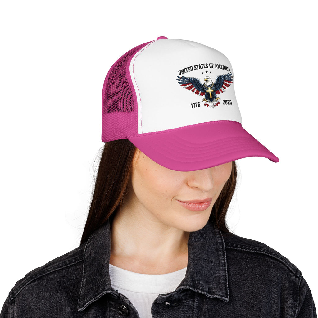 American Eagle Trucker Hat – Patriotic Cross & Flag Design