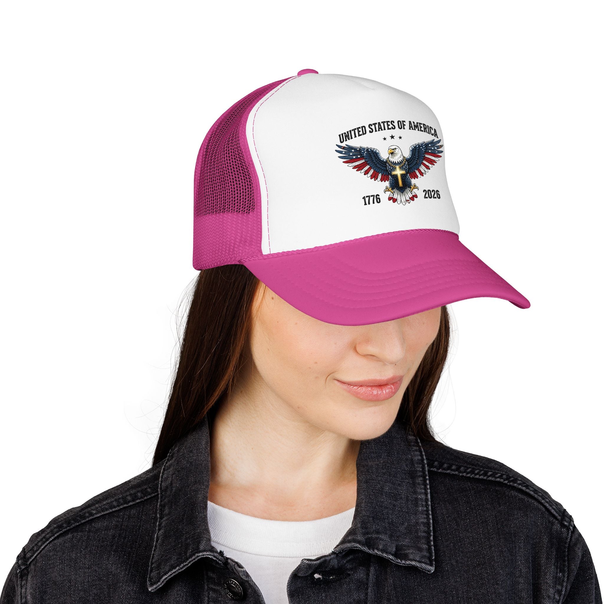 American Eagle Trucker Hat – Patriotic Cross & Flag Design