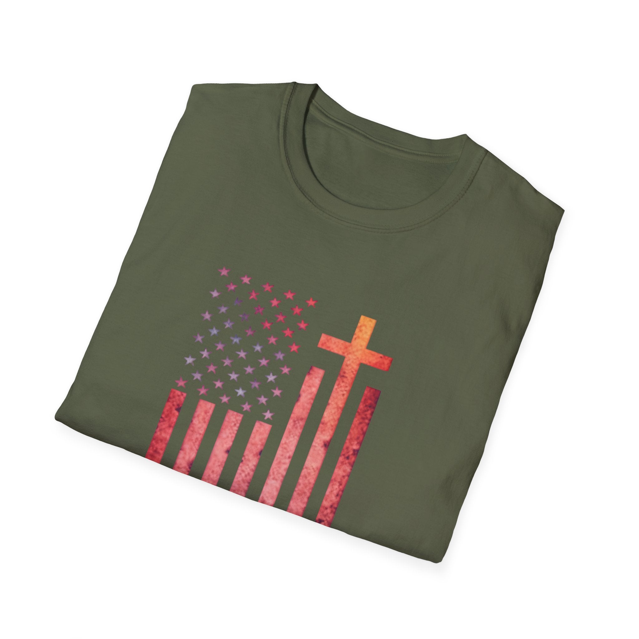 Faith Over Fear American Flag T-Shirt — Christian Cross Patriotic Tee