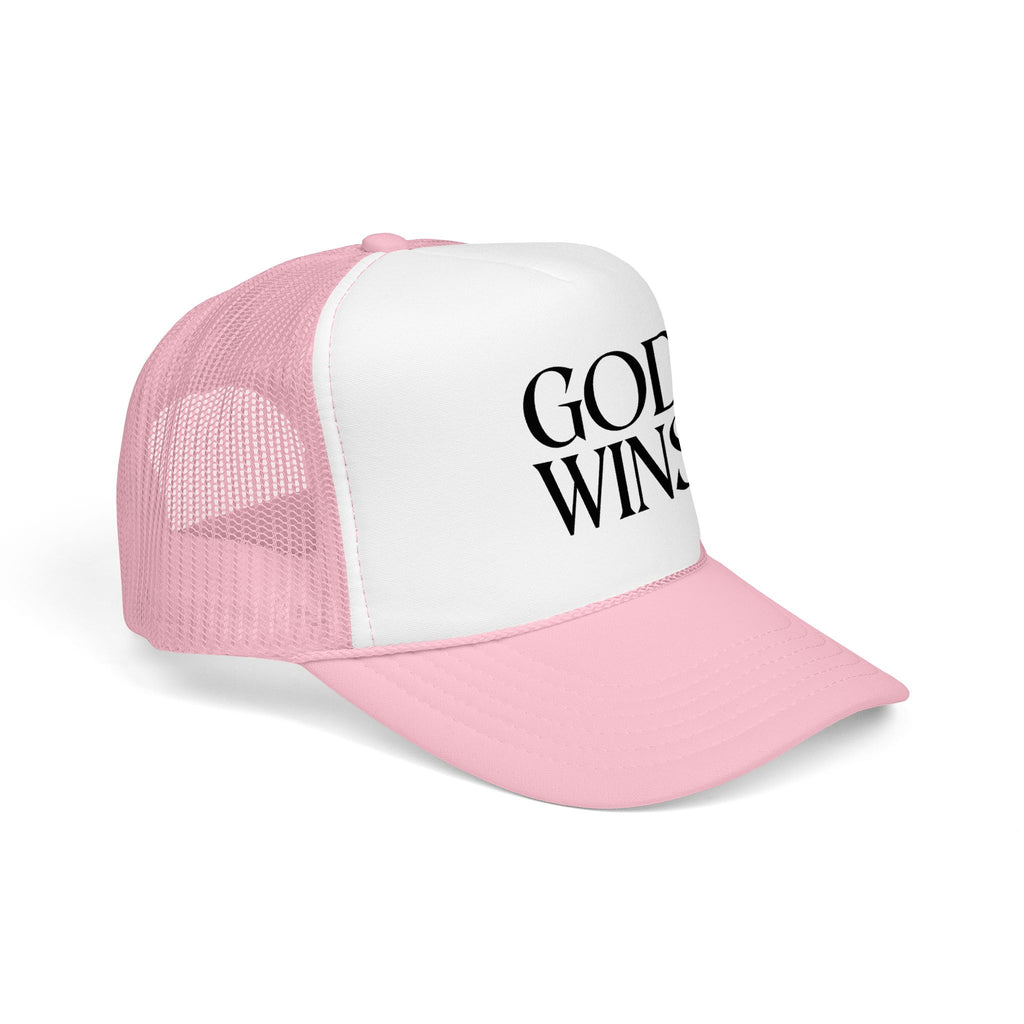 God Wins Trucker Hat — Christian Message Foam Mesh Cap