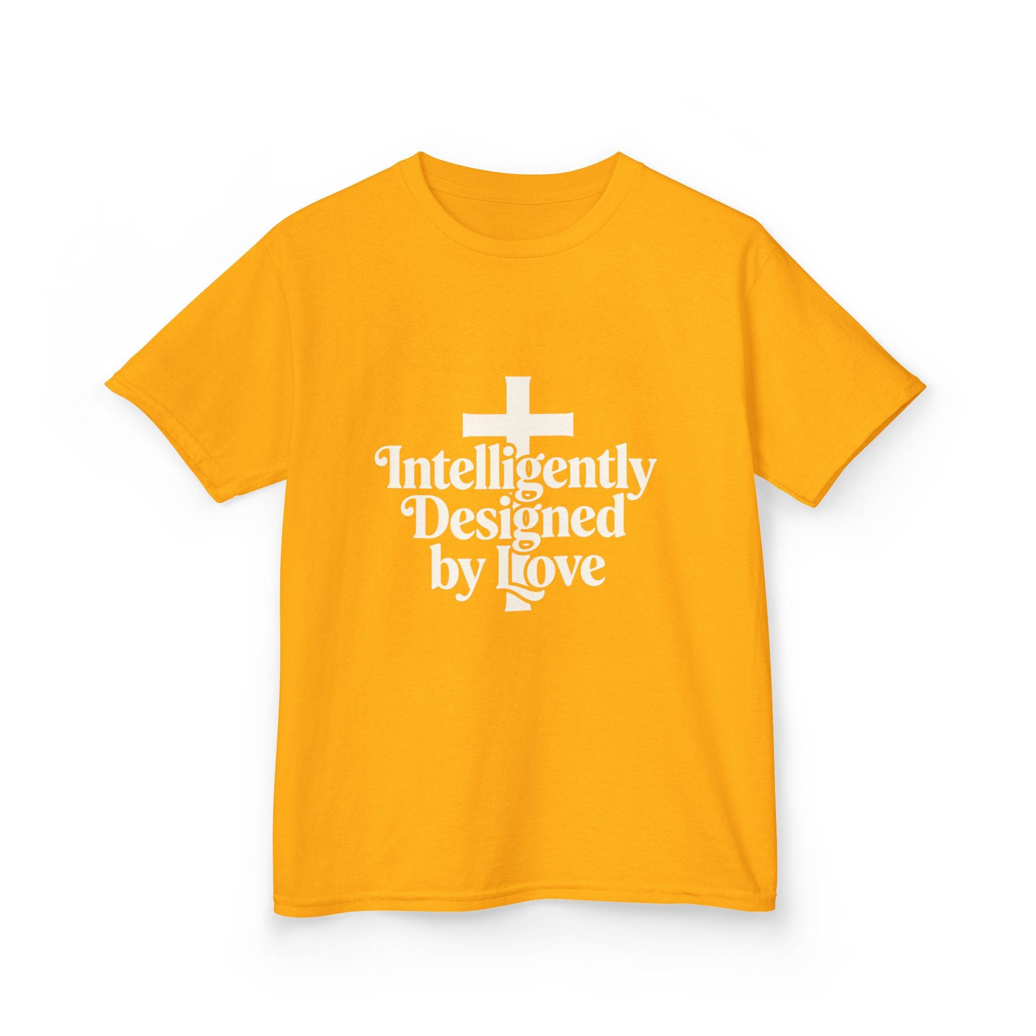 Kids Tee – "Intelligently Designed by Love" Christian Cross Shirt