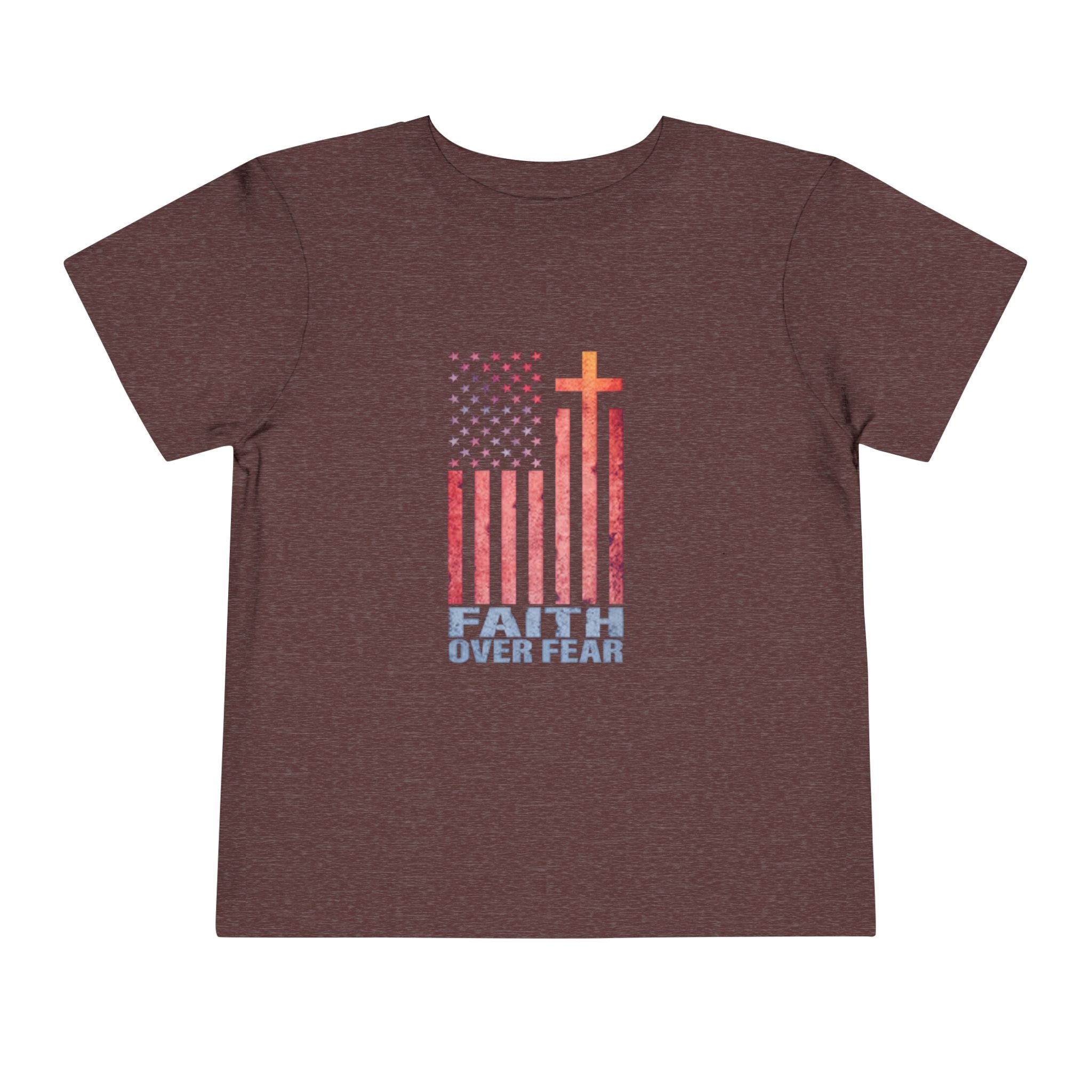 Toddler Tee — "Faith Over Fear" American Flag Cross Graphic