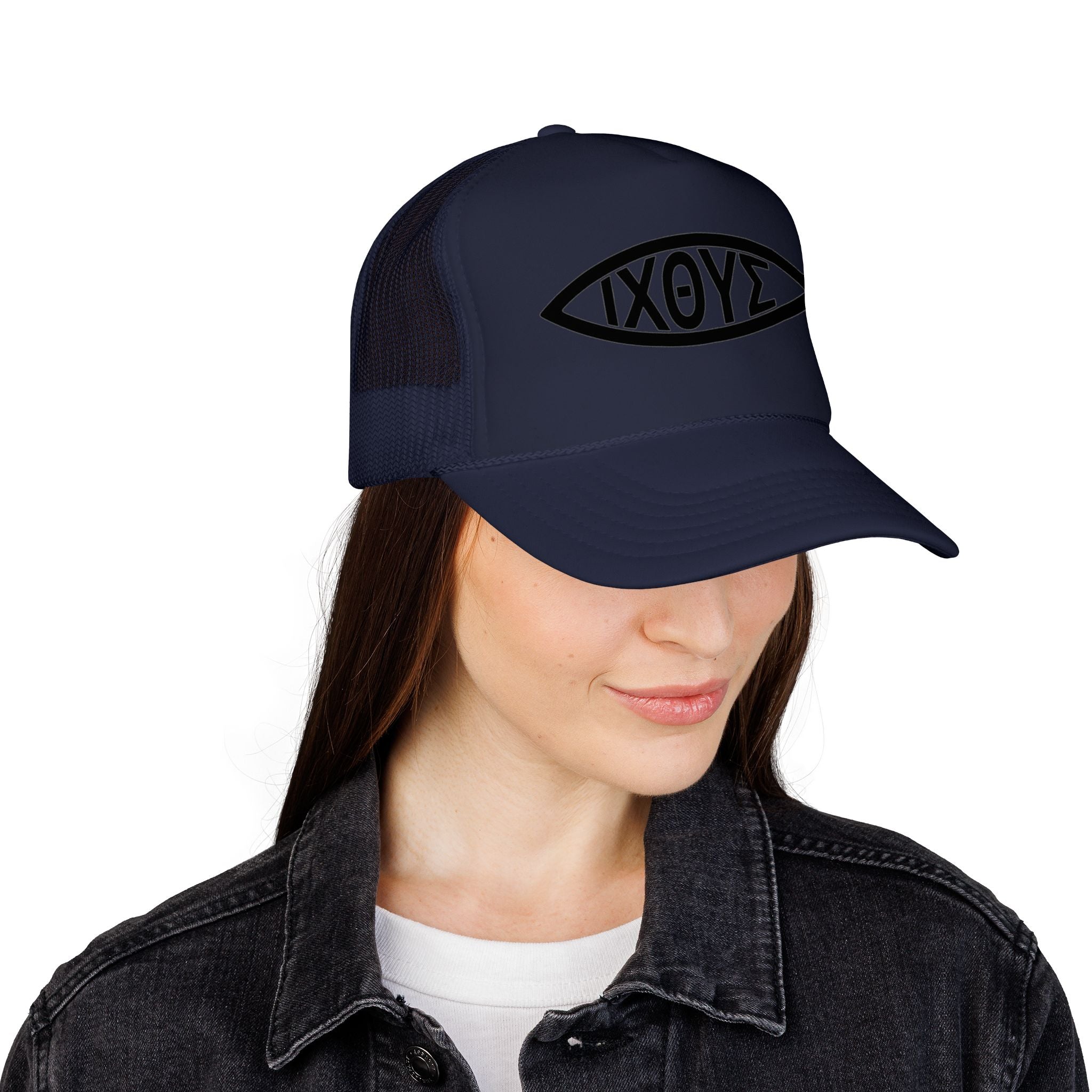 Christian Fish Trucker Hat with ΙΧΘΥΣ Ichthys Design