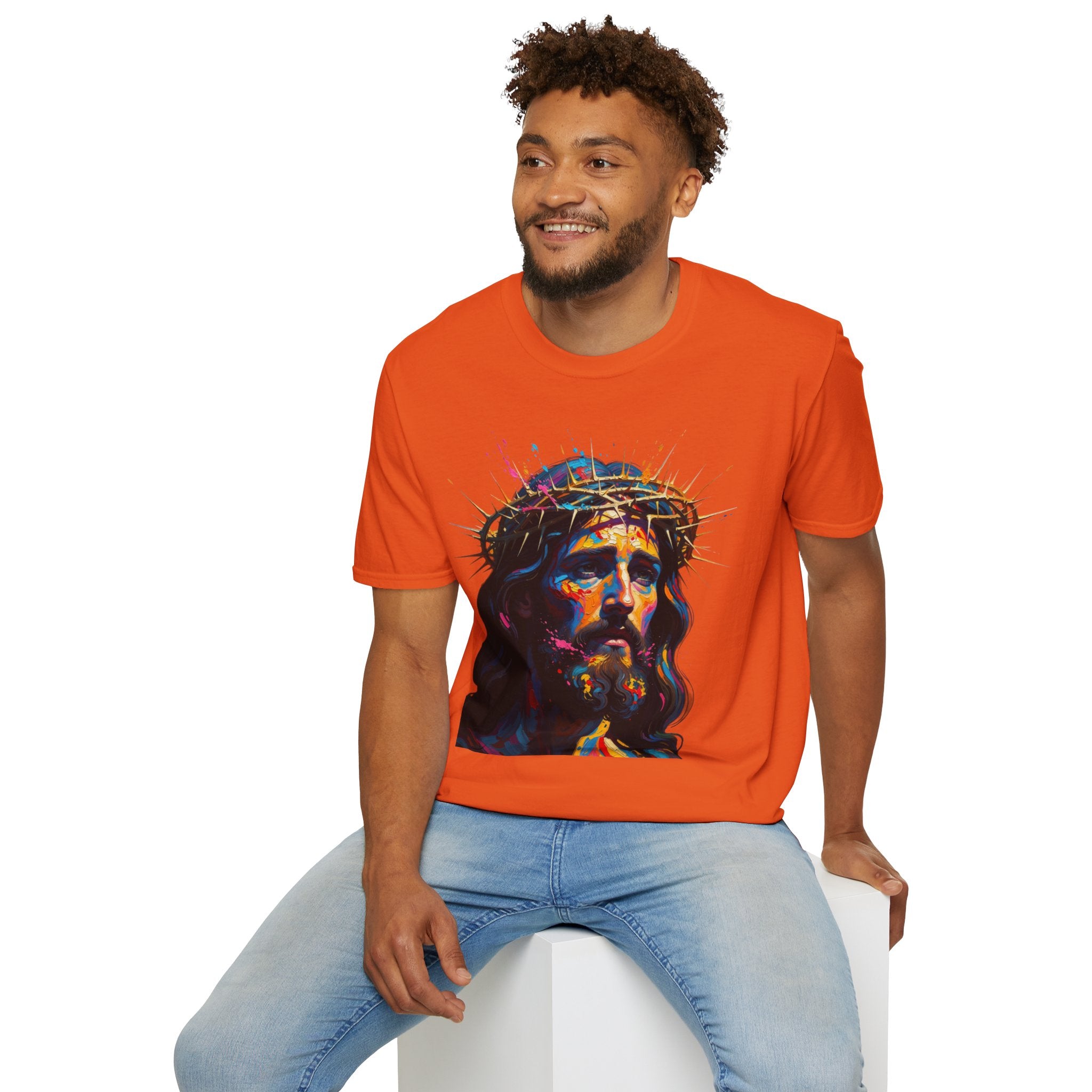 Jesus with Crown of Thorns T-Shirt | Colorful Portrait, Religious Christian Tee
