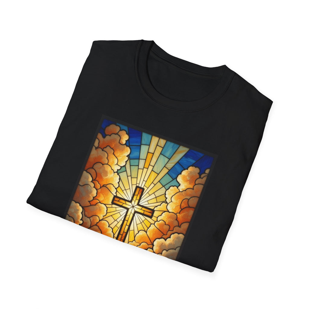 Christian Cross T-Shirt — Stained Glass Sunrise Faith Tee