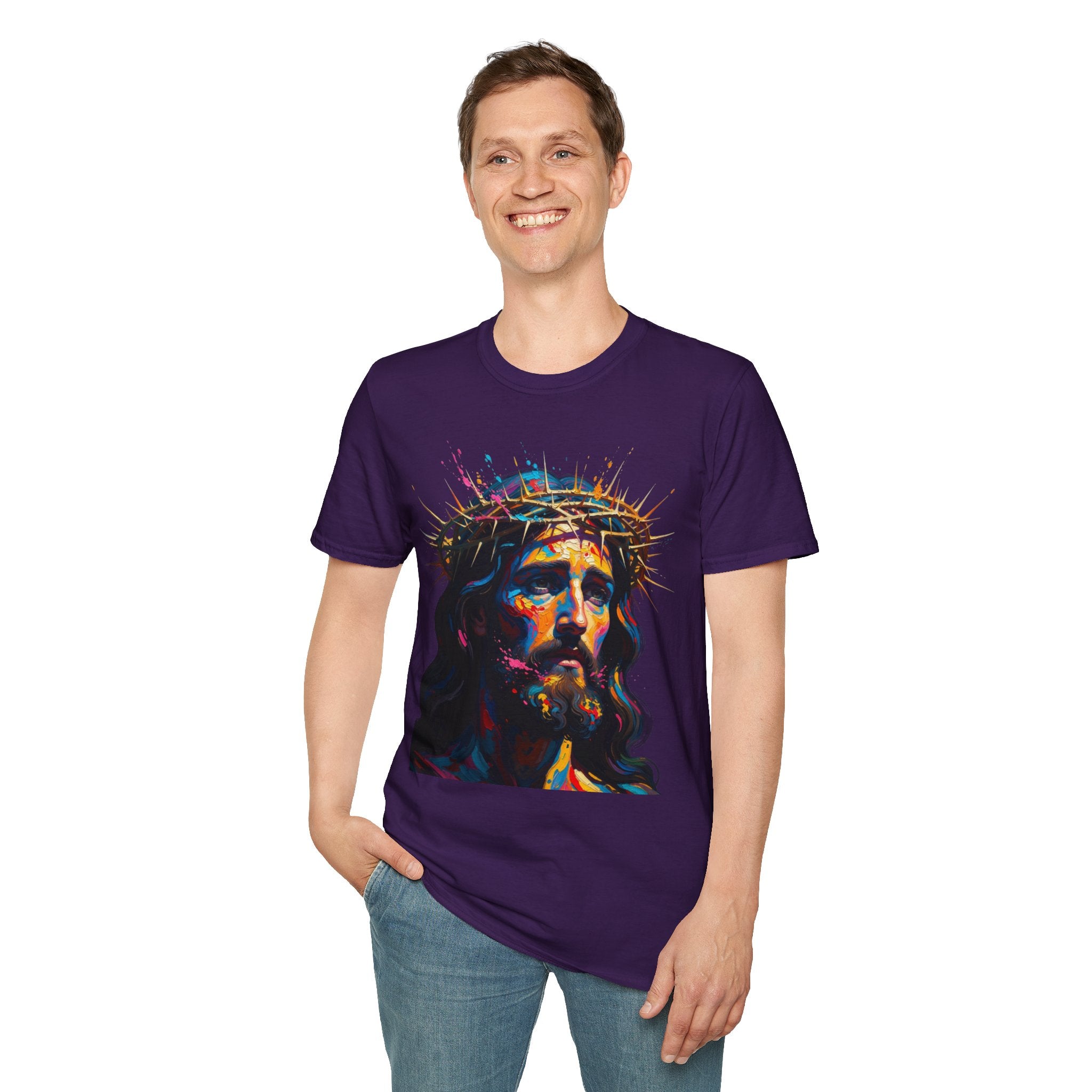 Jesus with Crown of Thorns T-Shirt | Colorful Portrait, Religious Christian Tee