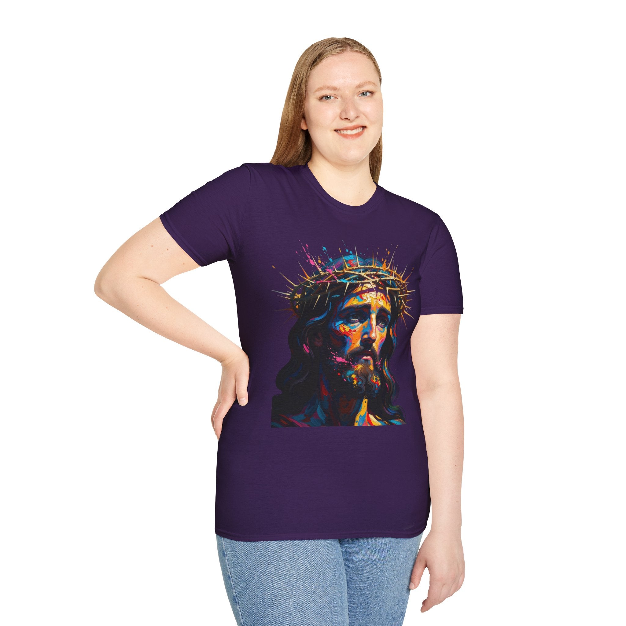 Jesus with Crown of Thorns T-Shirt | Colorful Portrait, Religious Christian Tee