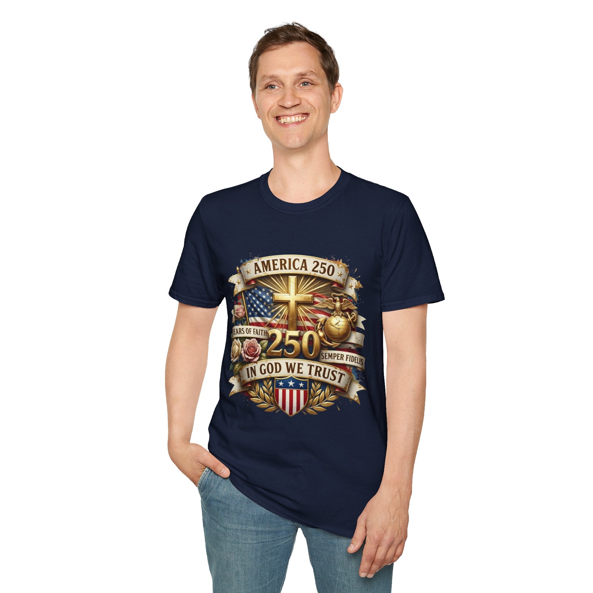 America 250 Christian T-Shirt — "In God We Trust" Patriotic Faith Tee
