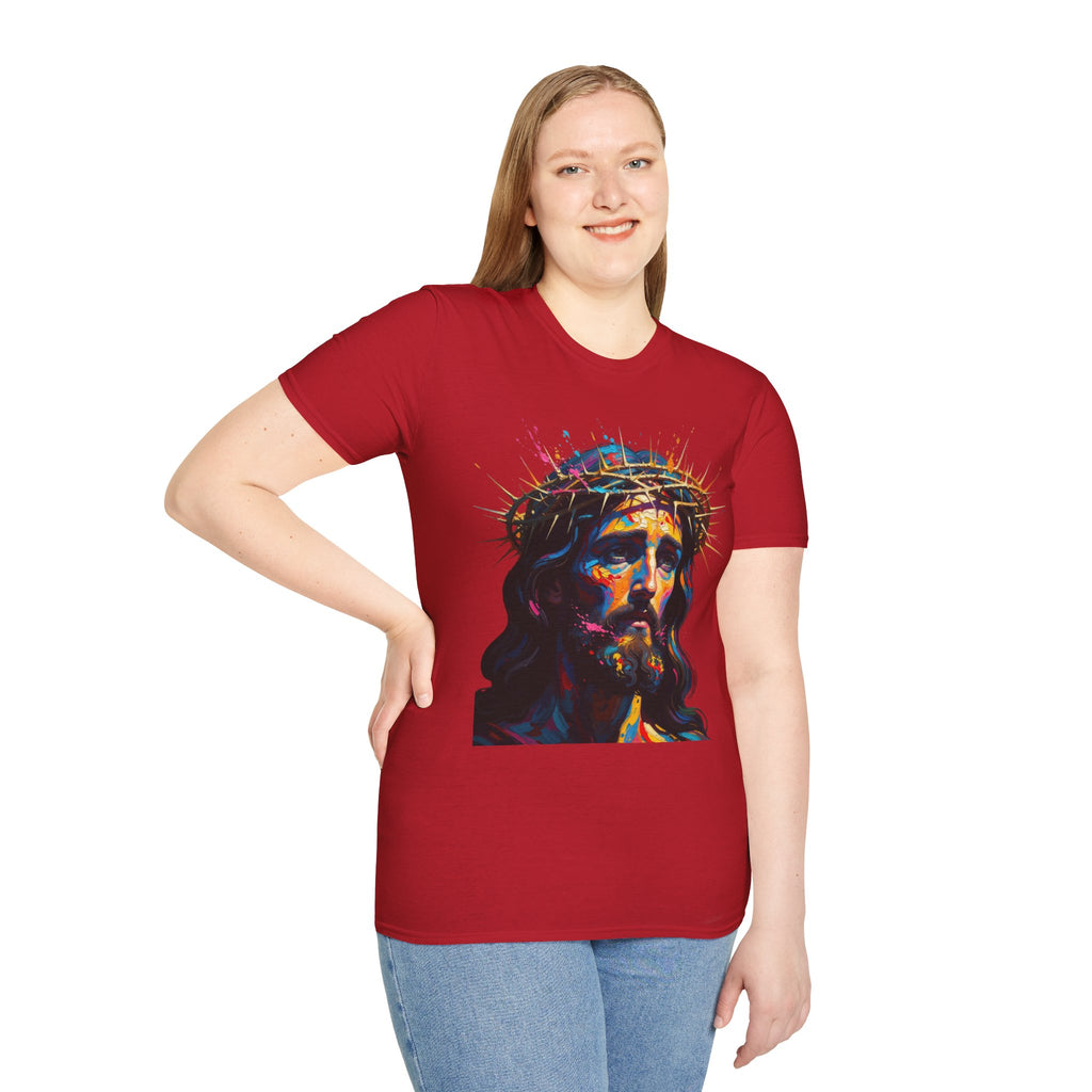 Jesus with Crown of Thorns T-Shirt | Colorful Portrait, Religious Christian Tee