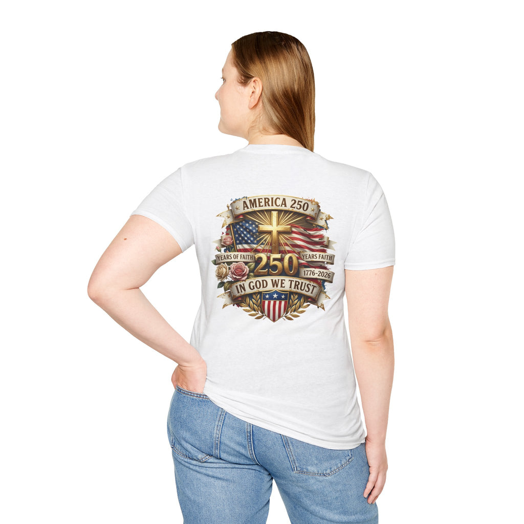His Life Christian America 250 T-Shirt — Small Cross Logo Faith Tee