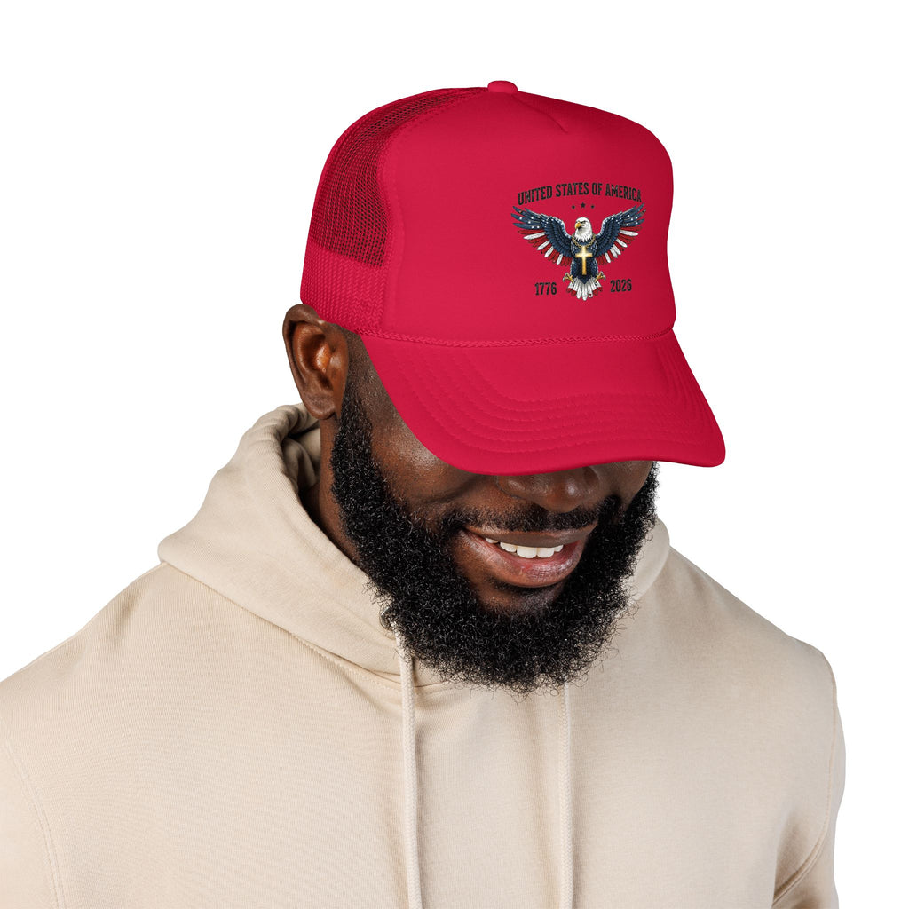 American Eagle Trucker Hat – Patriotic Cross & Flag Design
