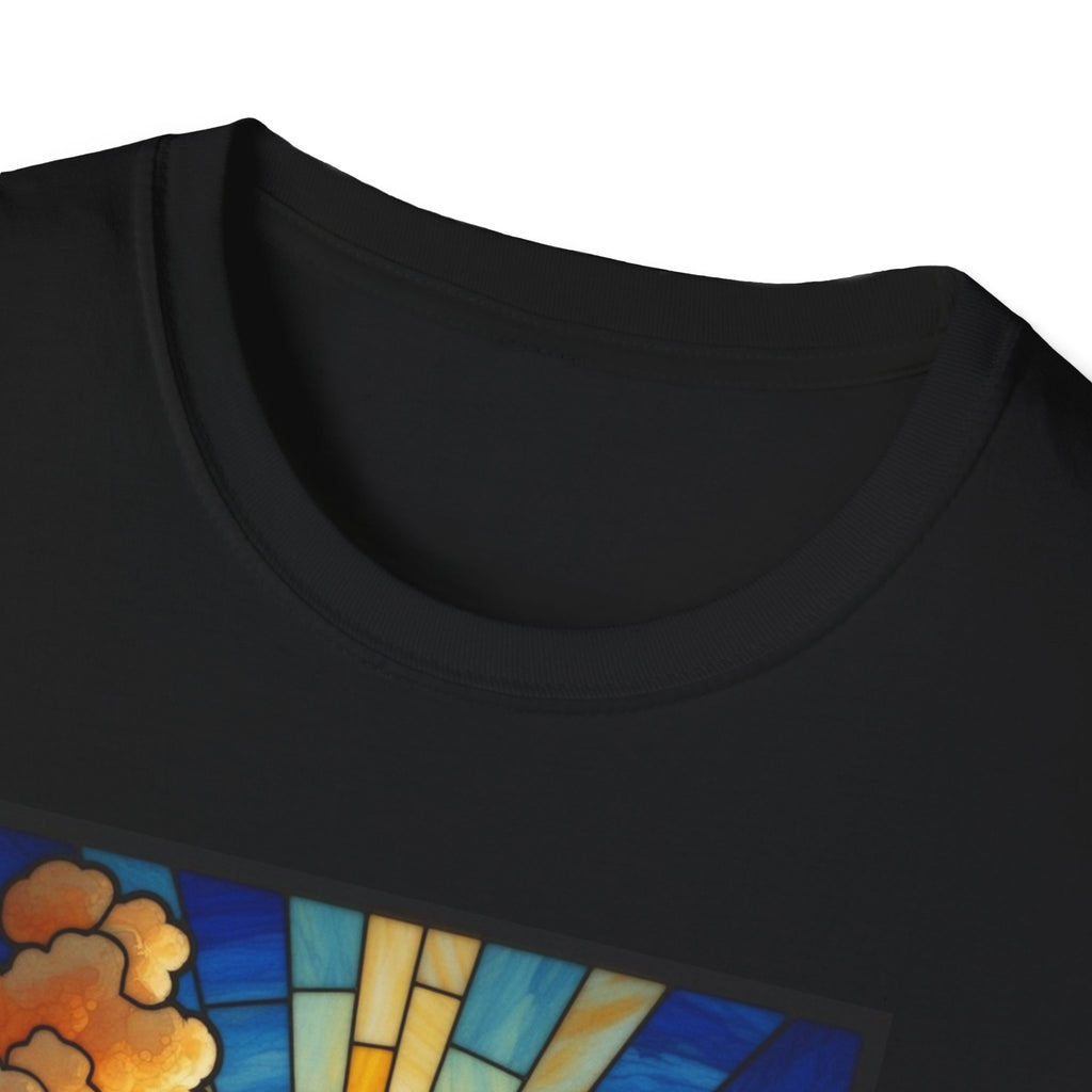 Christian Cross T-Shirt — Stained Glass Sunrise Faith Tee