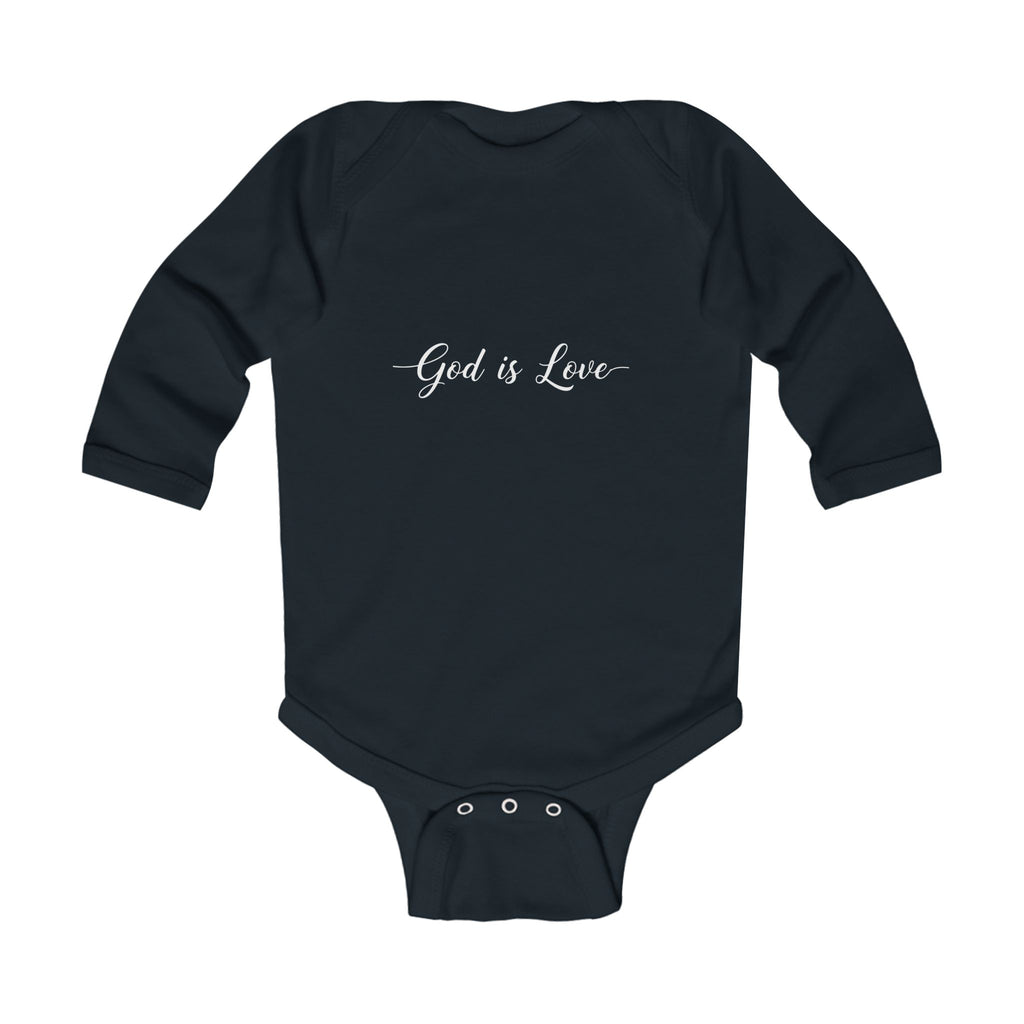 Infant Bodysuit - "God is Love" Long Sleeve Baby Onesie, Religious Christian Newborn Gift