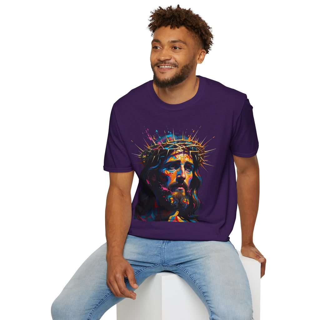 Jesus with Crown of Thorns T-Shirt | Colorful Portrait, Religious Christian Tee