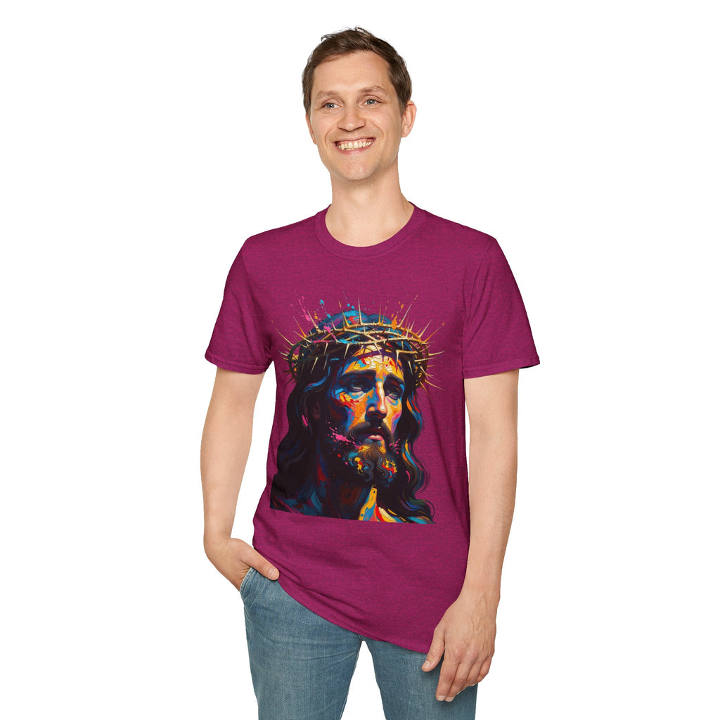 Jesus with Crown of Thorns T-Shirt | Colorful Portrait, Religious Christian Tee