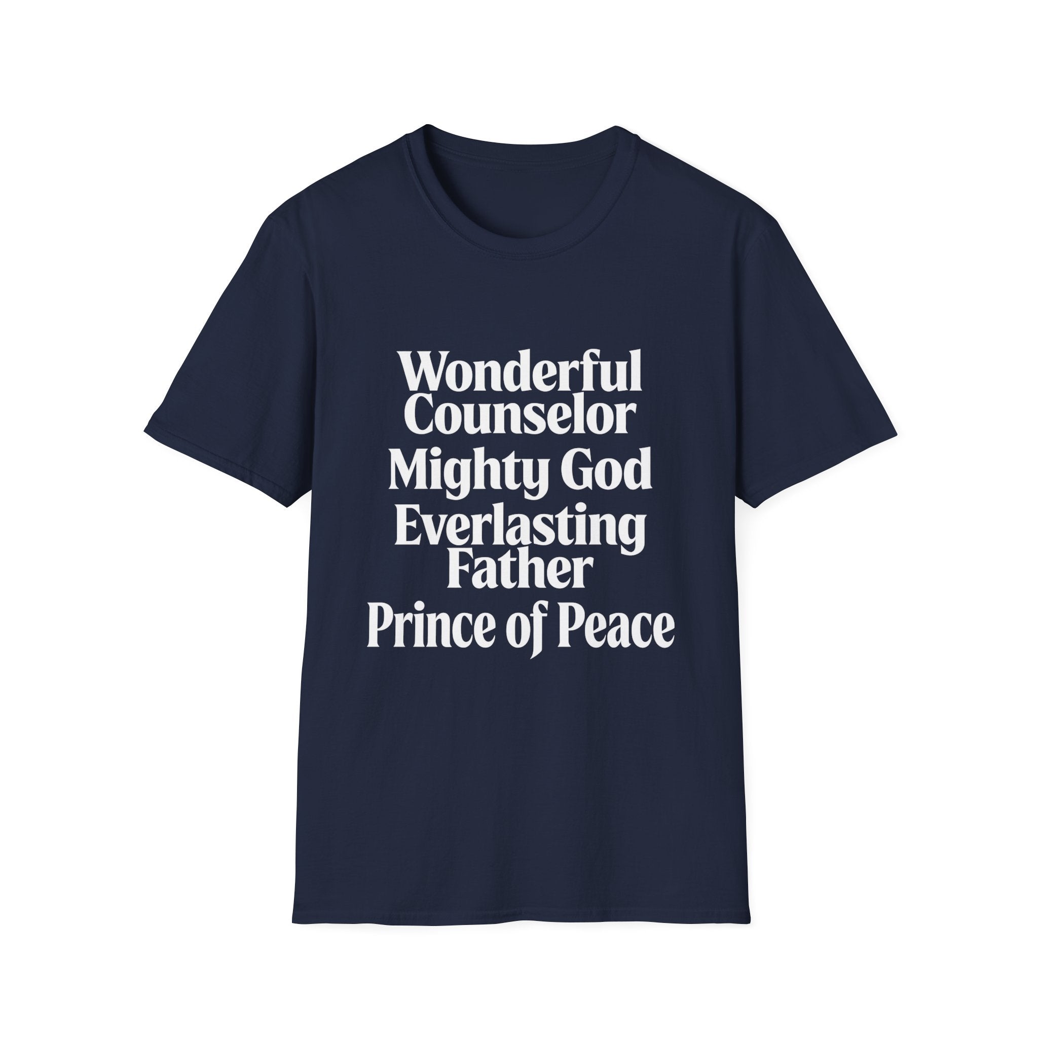 Names of Jesus from Isaiah T-Shirt — Plain Softstyle Crew Tee