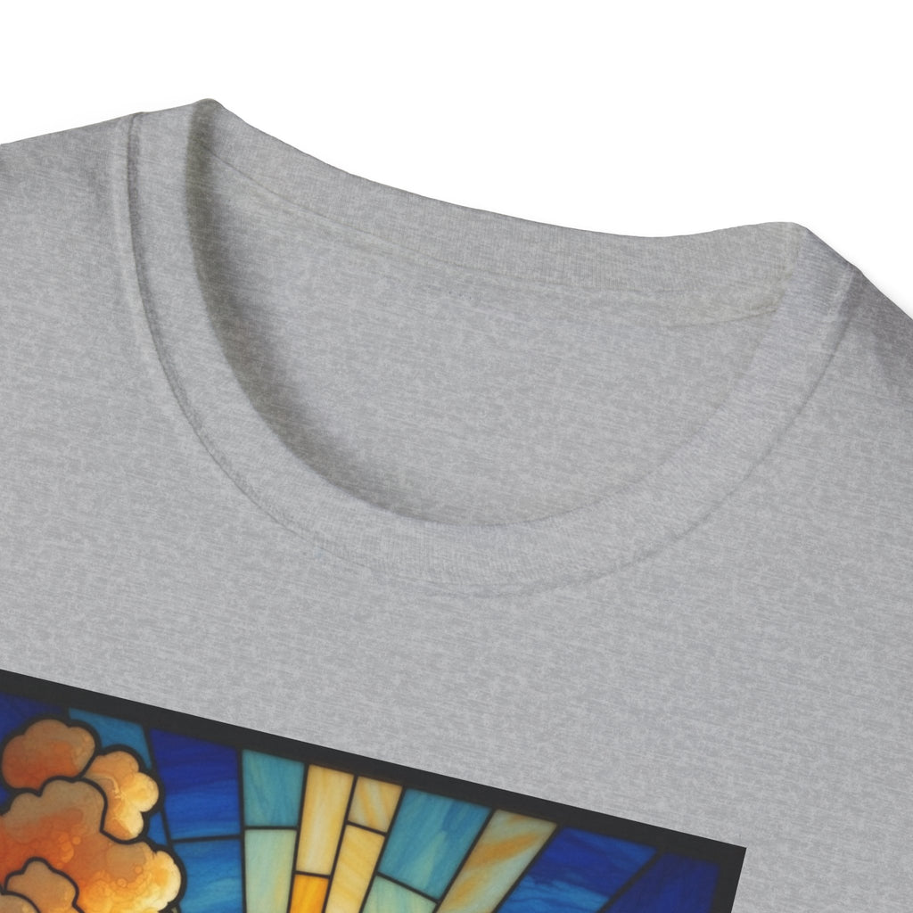 Christian Cross T-Shirt — Stained Glass Sunrise Faith Tee