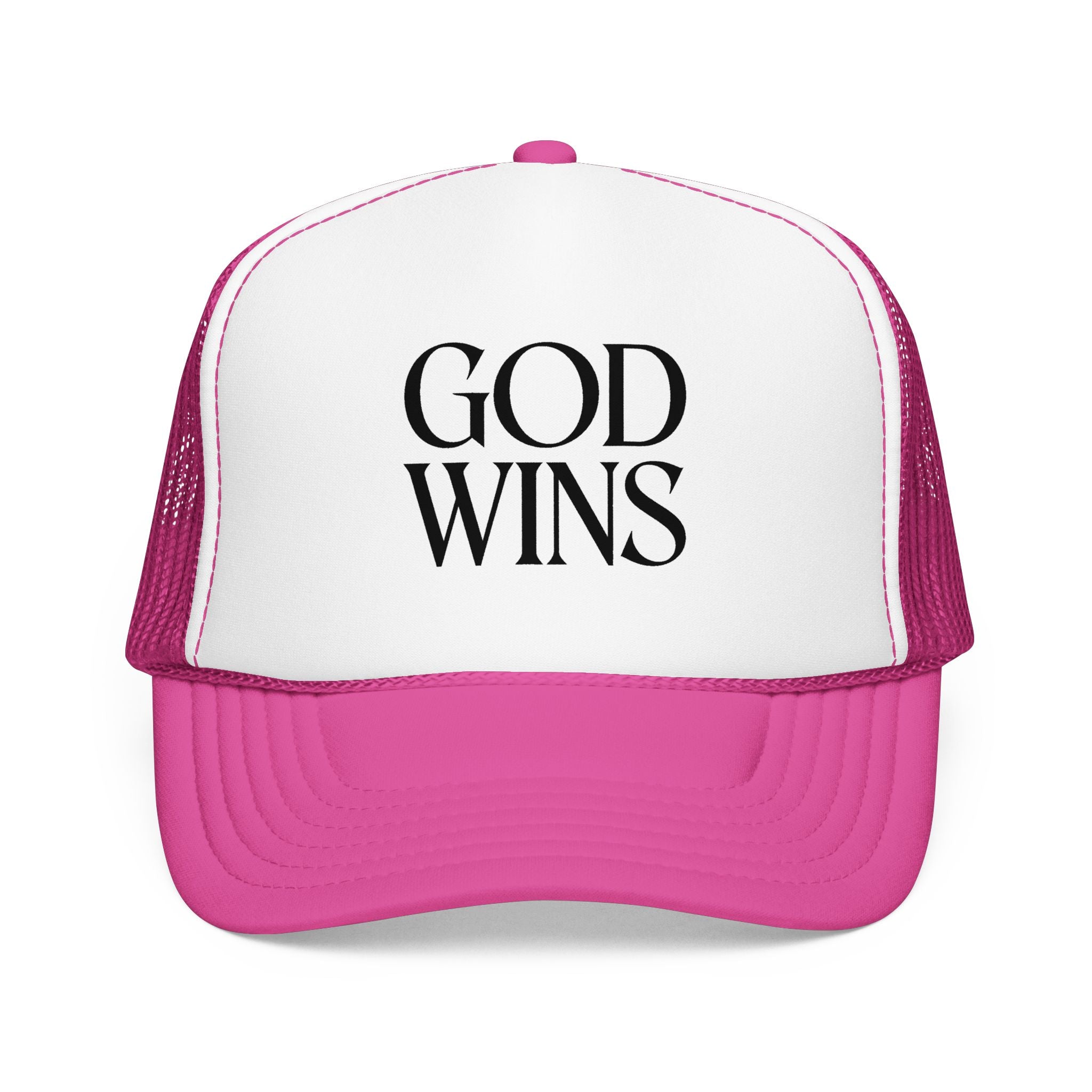 God Wins Trucker Hat — Christian Message Foam Mesh Cap