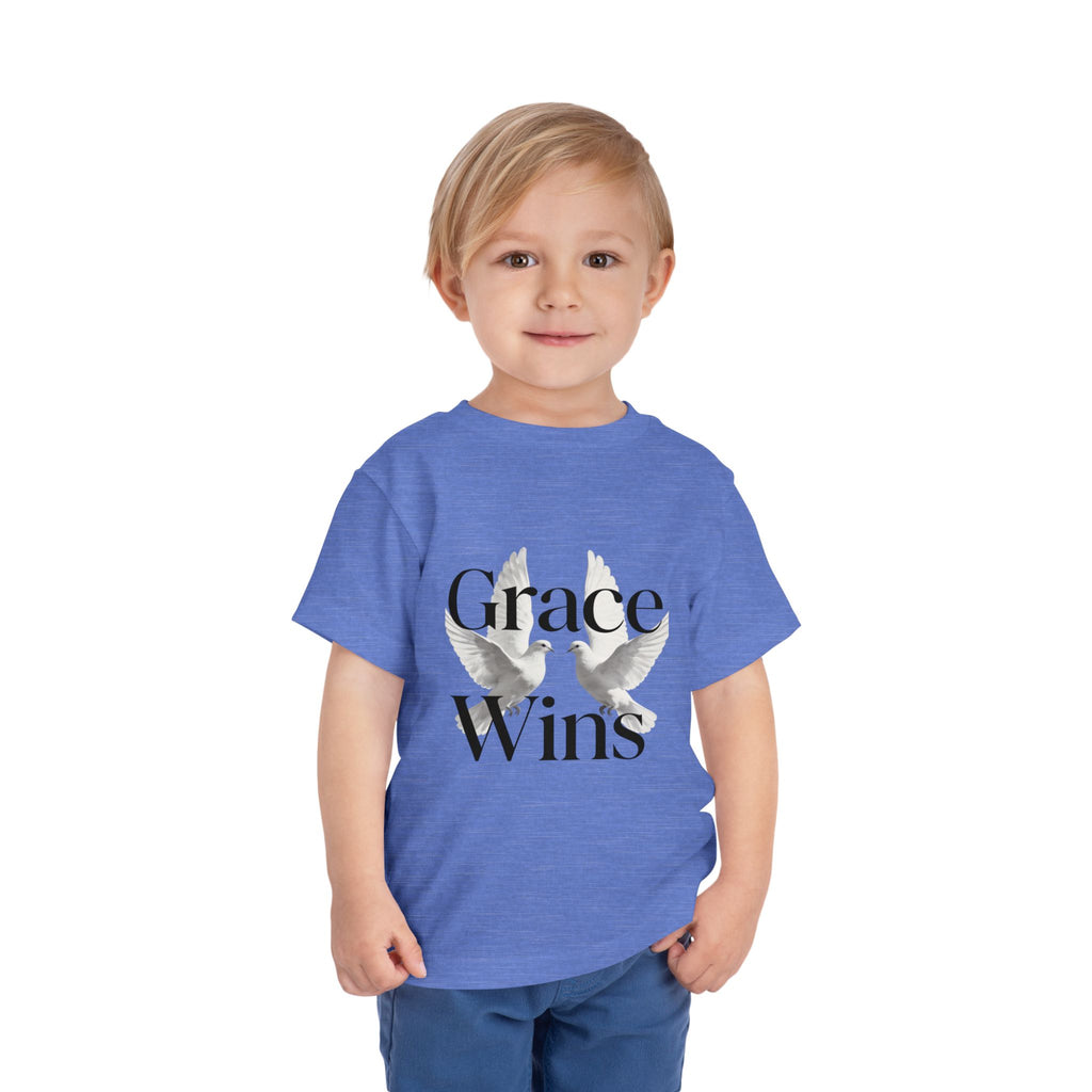 Toddler Tee — "Grace Wins" Dove Graphic Christian Short Sleeve Shirt