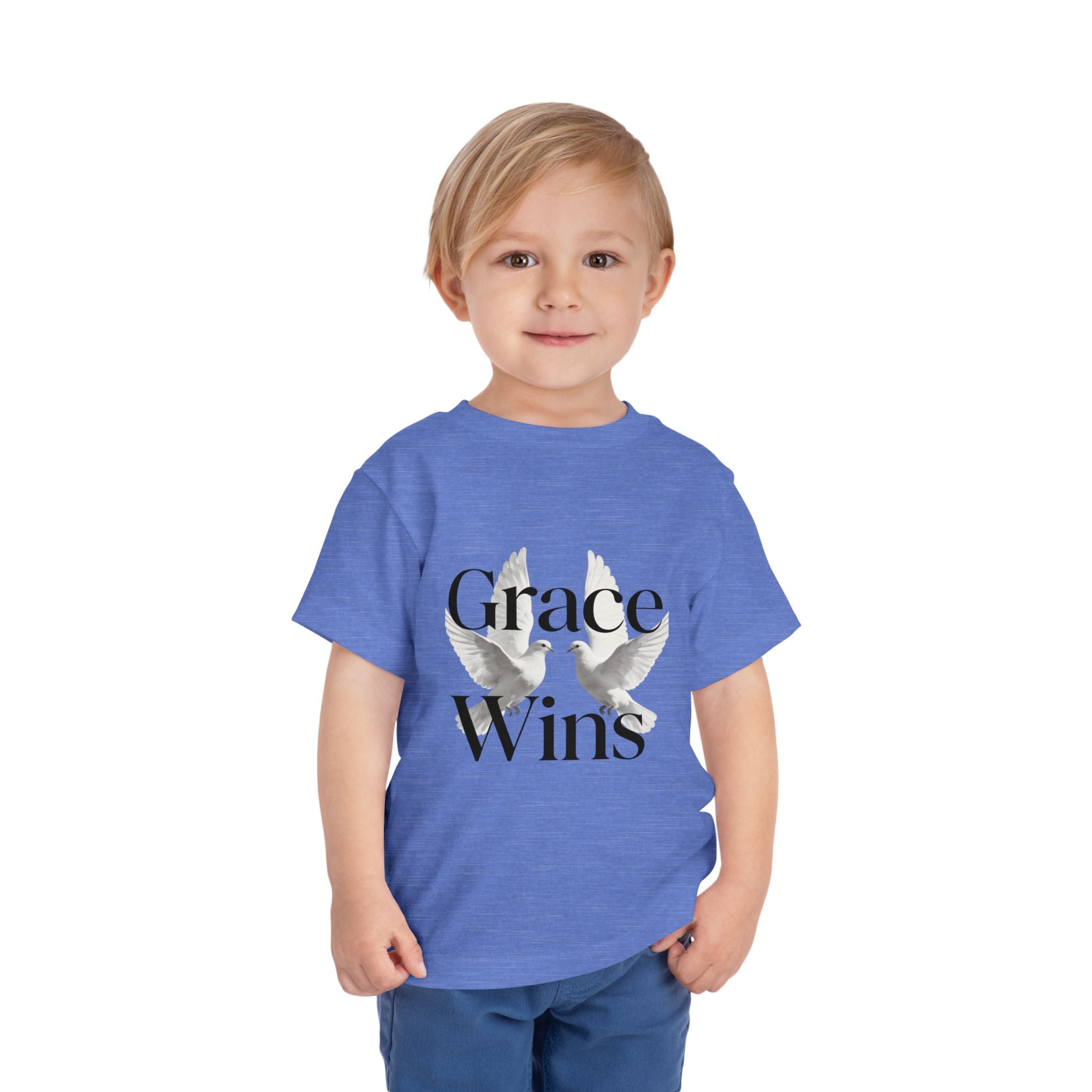 Toddler Tee — "Grace Wins" Dove Graphic Christian Short Sleeve Shirt