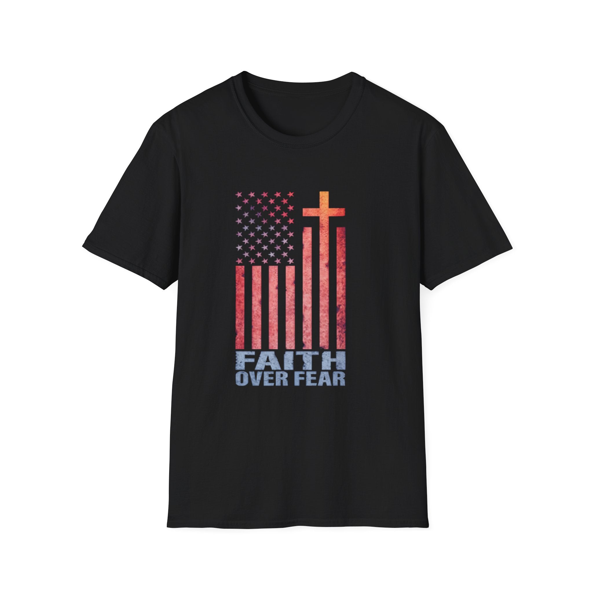 Faith Over Fear American Flag T-Shirt — Christian Cross Patriotic Tee