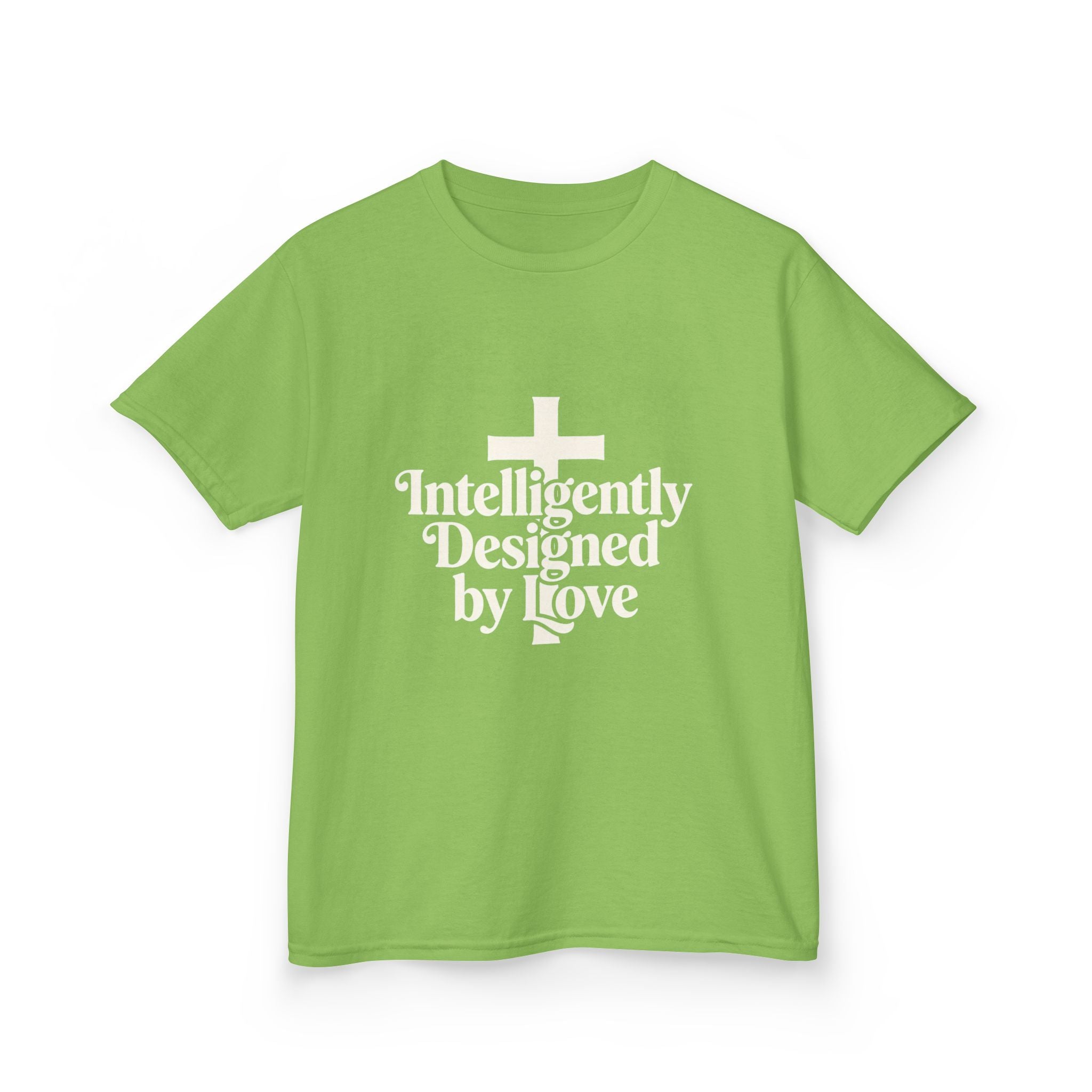 Kids Tee – "Intelligently Designed by Love" Christian Cross Shirt
