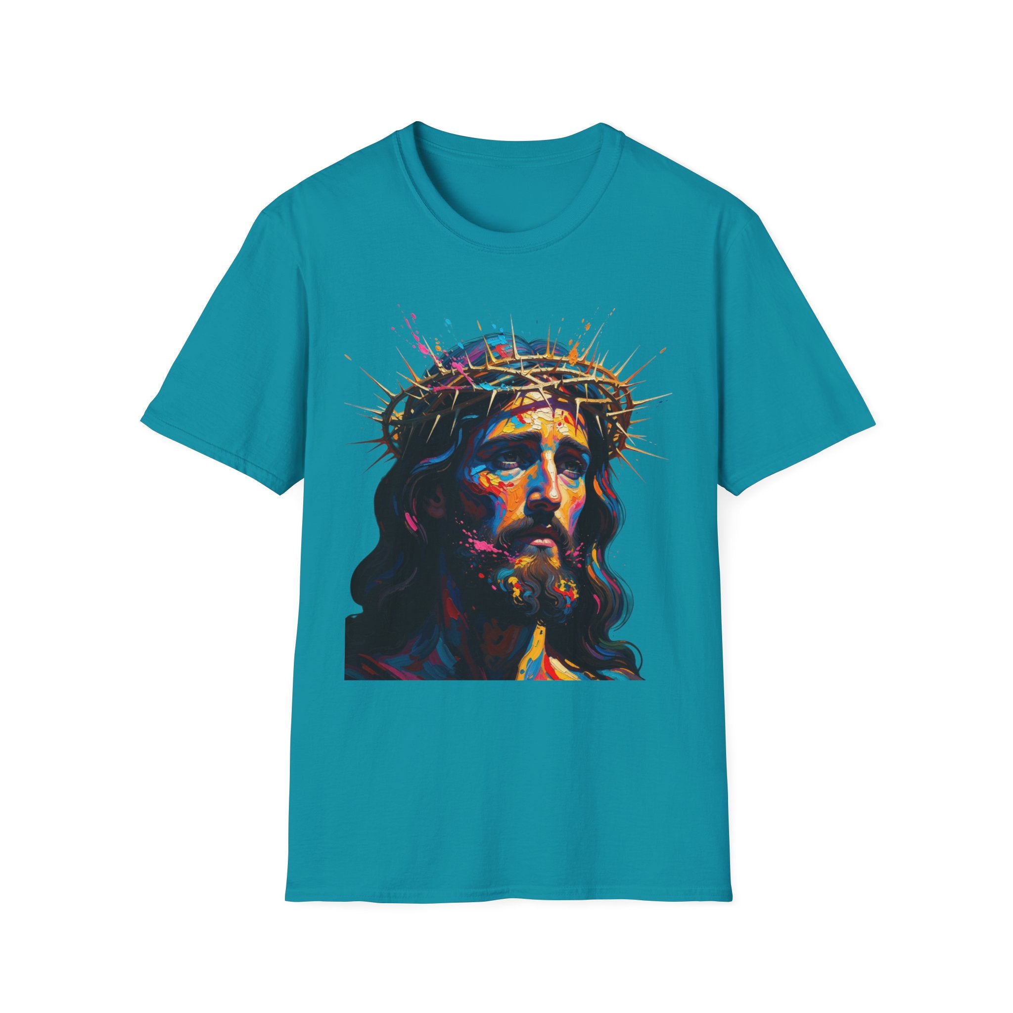Jesus with Crown of Thorns T-Shirt | Colorful Portrait, Religious Christian Tee