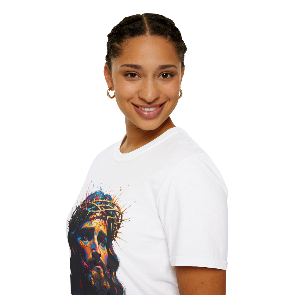 Jesus with Crown of Thorns T-Shirt | Colorful Portrait, Religious Christian Tee