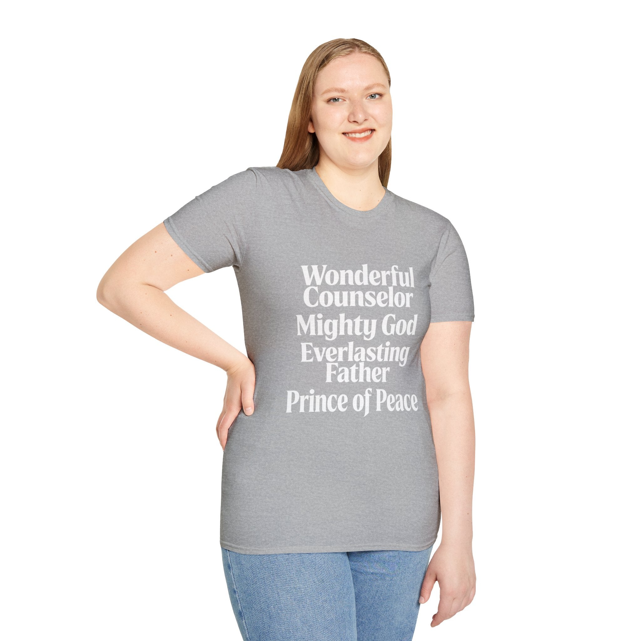 Names of Jesus from Isaiah T-Shirt — Plain Softstyle Crew Tee