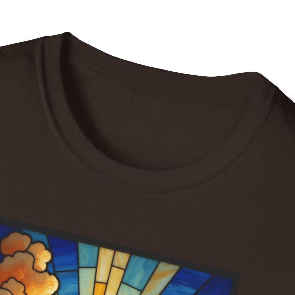 Christian Cross T-Shirt — Stained Glass Sunrise Faith Tee